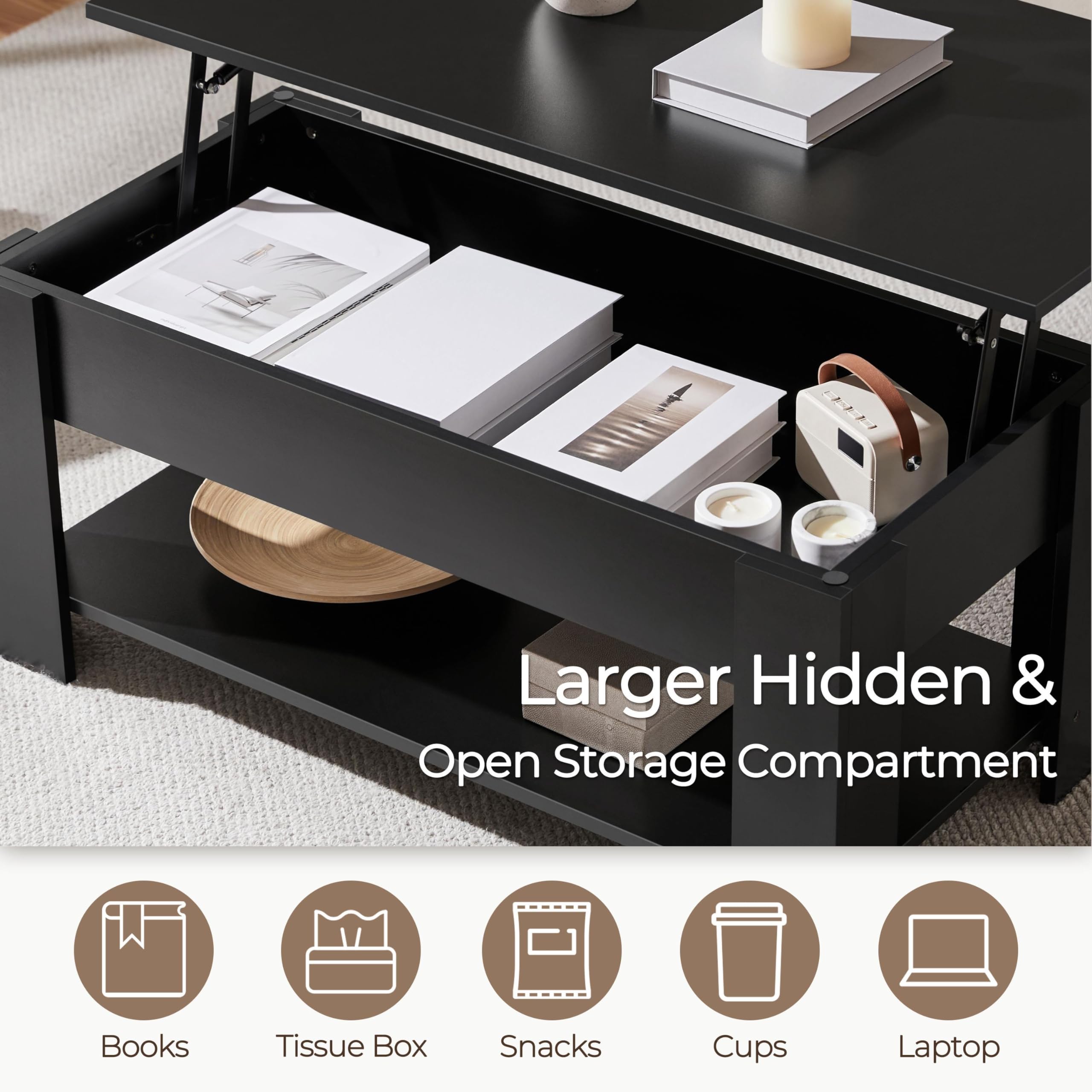 Yaheetech Coffee Table with Storage, Lift Top, 98cm L, Black 🍁 All In One Marketplace Canada