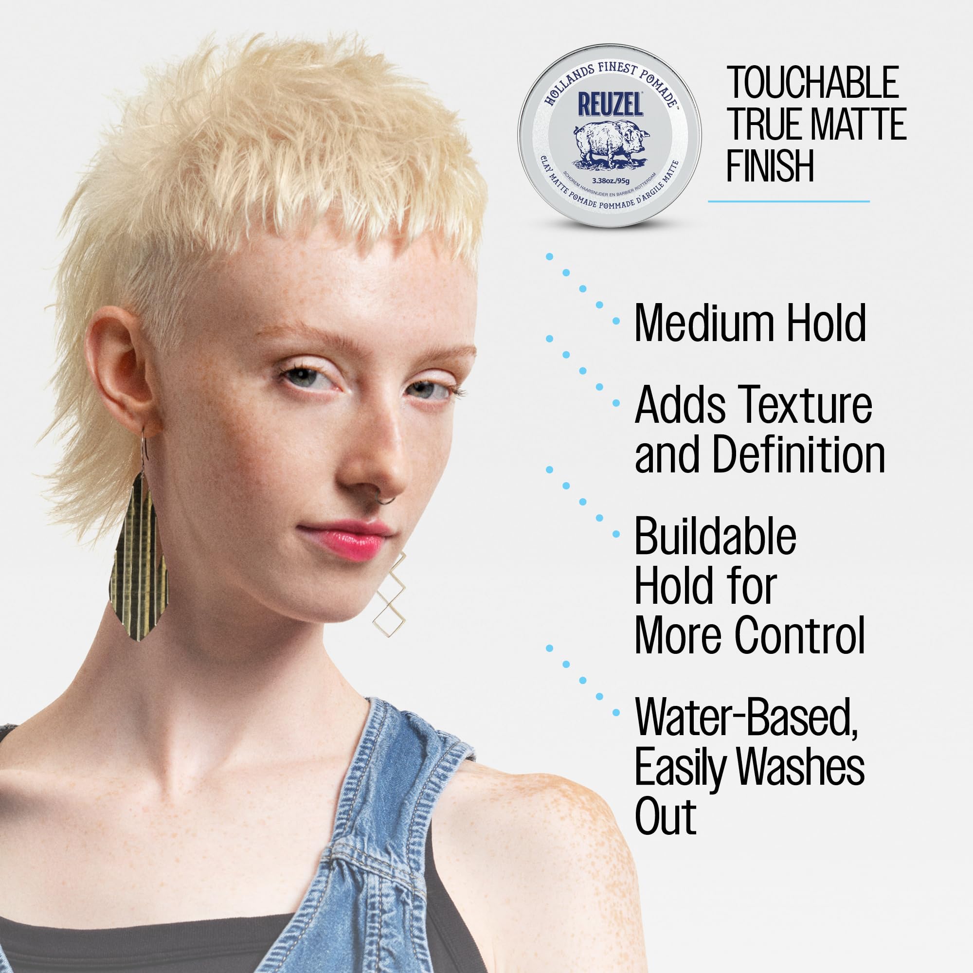 Reuzel Clay Matte Pomade, Medium Hold Matte Finish Hair Styling Clay, Lightweight & Flexible Texturizing Pomade for Volume & Definition With Aloe Vera & Vitamin E, 95g 🍁 All In One Marketplace Canada
