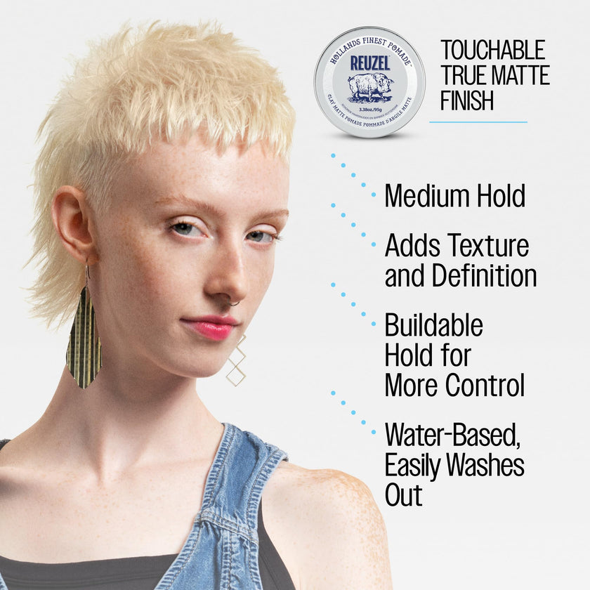 Reuzel Clay Matte Pomade, Medium Hold Matte Finish Hair Styling Clay, Lightweight & Flexible Texturizing Pomade for Volume & Definition With Aloe Vera & Vitamin E, 95g 🍁 All In One Marketplace Canada