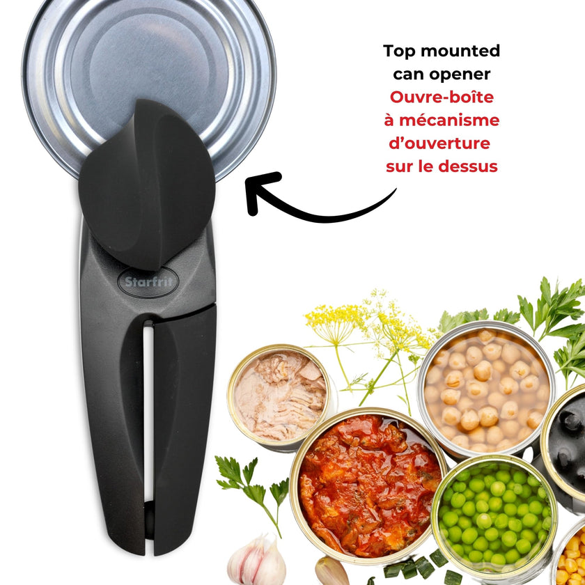 Starfrit MightiCan Can Opener, Safe Smooth-Cut Design, Holds Lid and Leaves No Sharp Edges, Comfort Grip Handle, Heavy-Duty Non-Slip Knob, 3-Year Warranty, Black 🍁 All In One Marketplace Canada