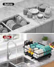 Sakugi Dish Drying Rack - Compact Dish Racks with Drain Board for Kitchen Counter, Durable Stainless Steel Dish Rack Used in Sink & on Countertop, Dark Black, Large 🍁 All In One Marketplace Canada