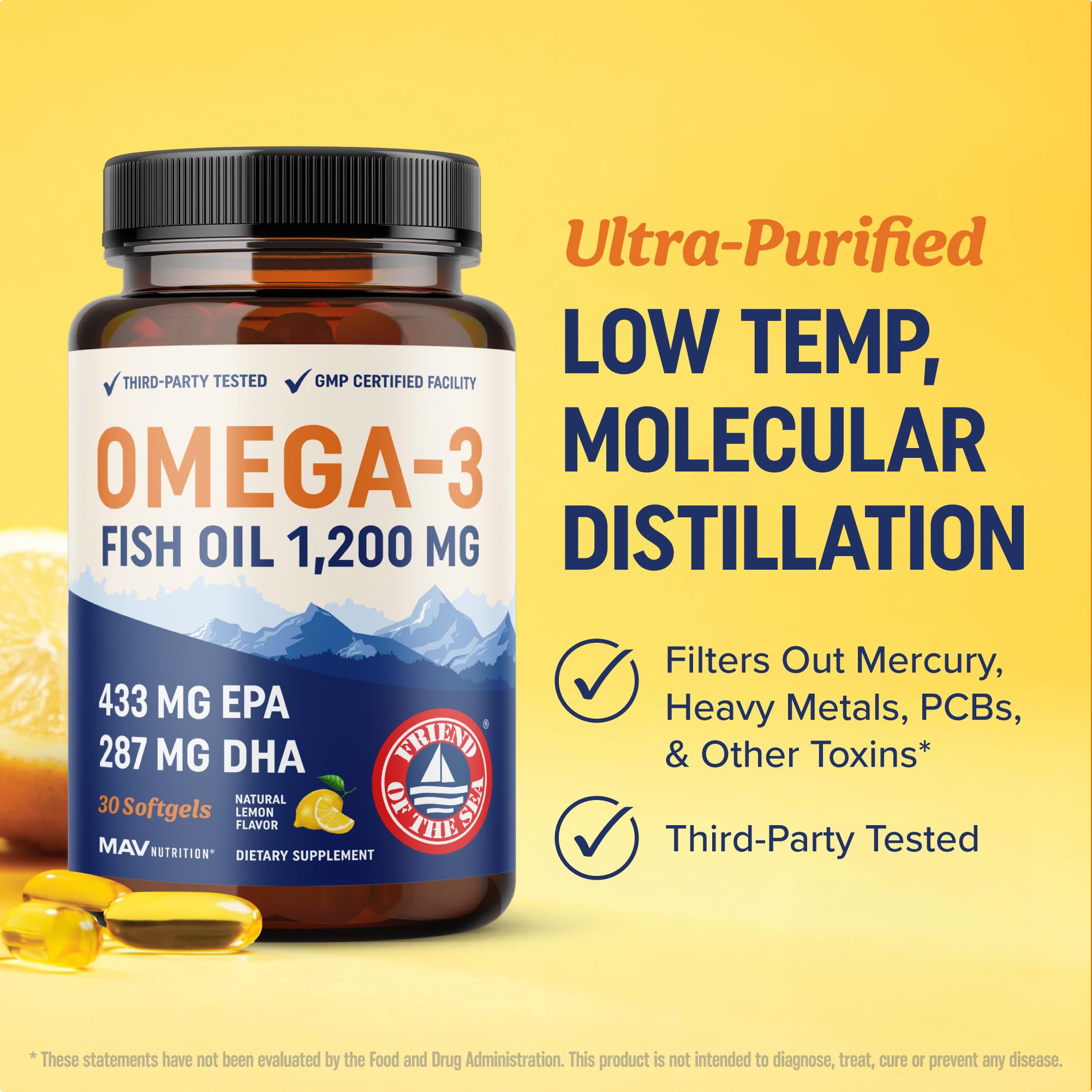 Triple Strength Omega 3 Fish Oil 1200 mg | EPA & DHA | Wild Caught, Sustainably Sourced Omega-3 Fatty Acids | Premium Burpless Fish Oil Supplements | Clean Label Certified, Third-Party Tested | 30 Ct 🍁 All In One Marketplace Canada
