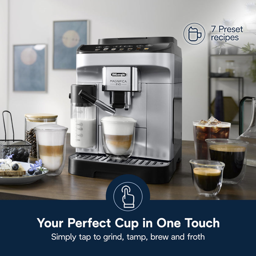 De'Longhi Magnifica Evo Automatic Espresso & Coffee Machine with Auto Milk Frother, Built-in Grinder & Auto-Clean Function - For Latte, Cappuccino, Americano, Iced Coffee, ECAM29084SB, Silver 🍁 All In One Marketplace Canada
