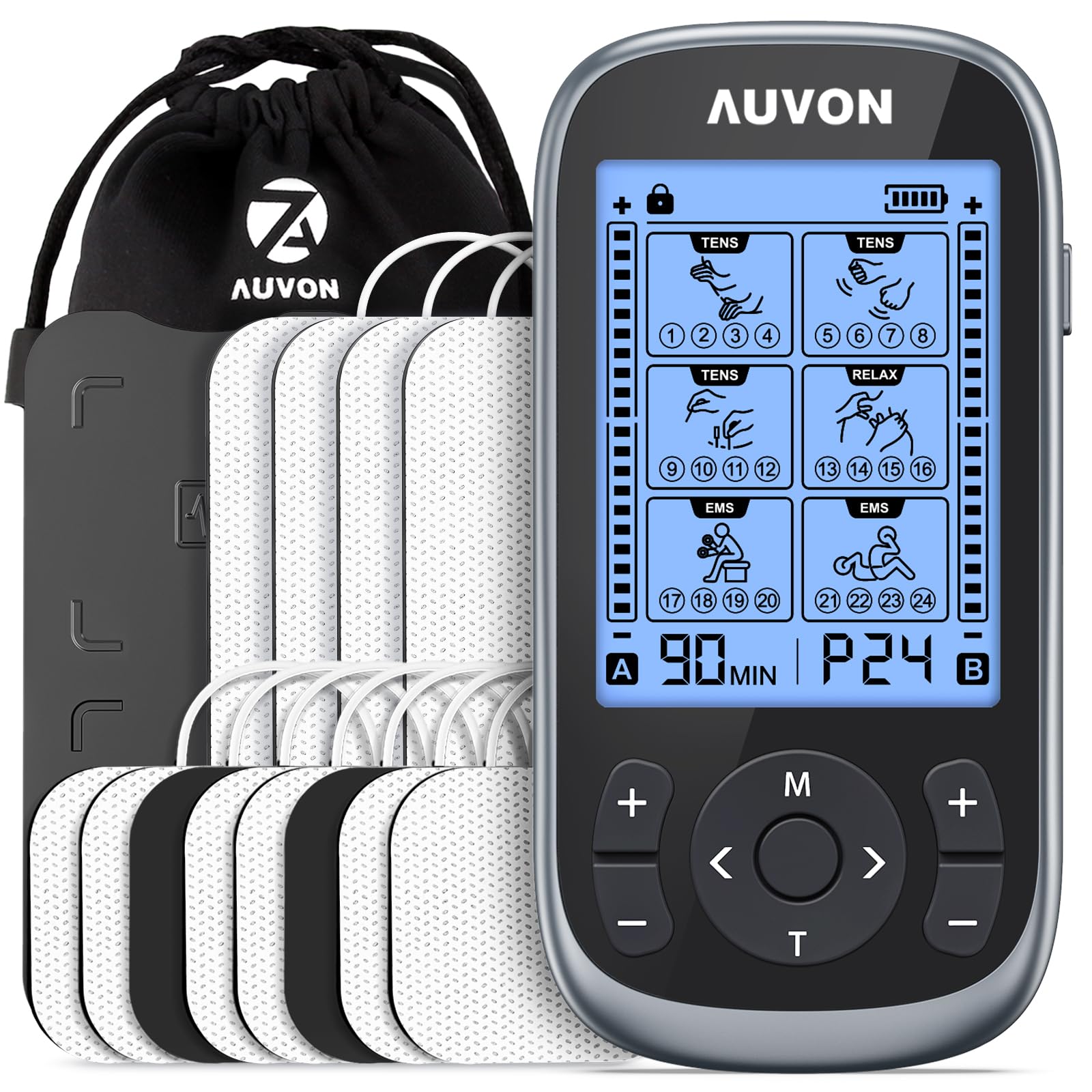 AUVON 3-in-1 TENS Machine, TENS EMS Muscle Stimulator with 40 Intensities for Gradual Shoulder, Sciatica, Back Pain Relief, 24 Modes Rechargeable TENS Unit Massager with 12 TENS Pads 🍁 All In One Marketplace Canada