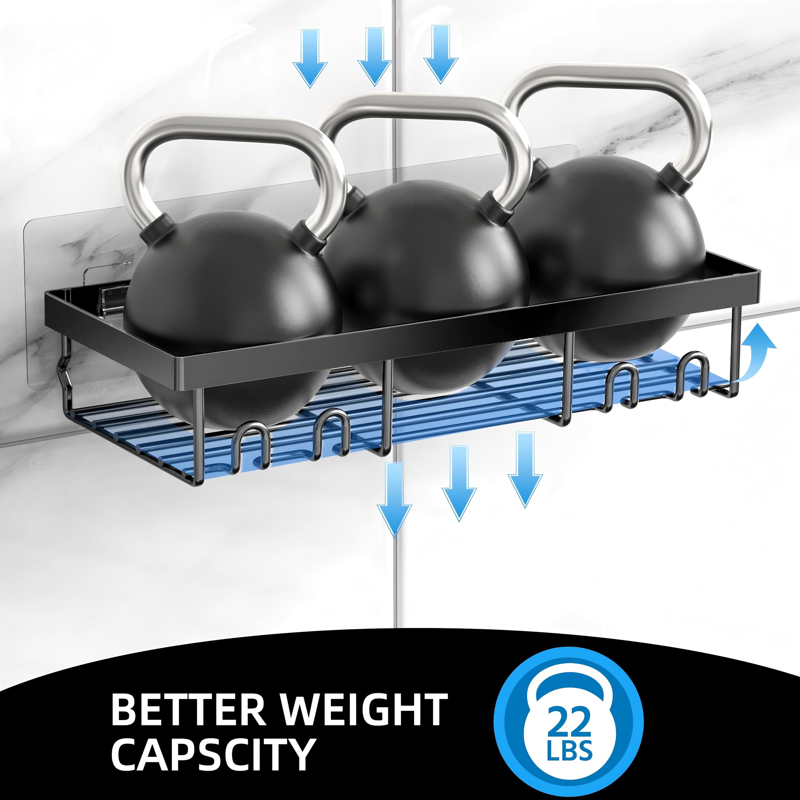 MOFOROCO 3-Pack Shower Caddy Basket Shelf with Soap Holder, No Drilling Traceless Adhesive Shower Wall Shelves, Rustproof Black Bathroom Shower Storage Organizer 🍁 All In One Marketplace Canada