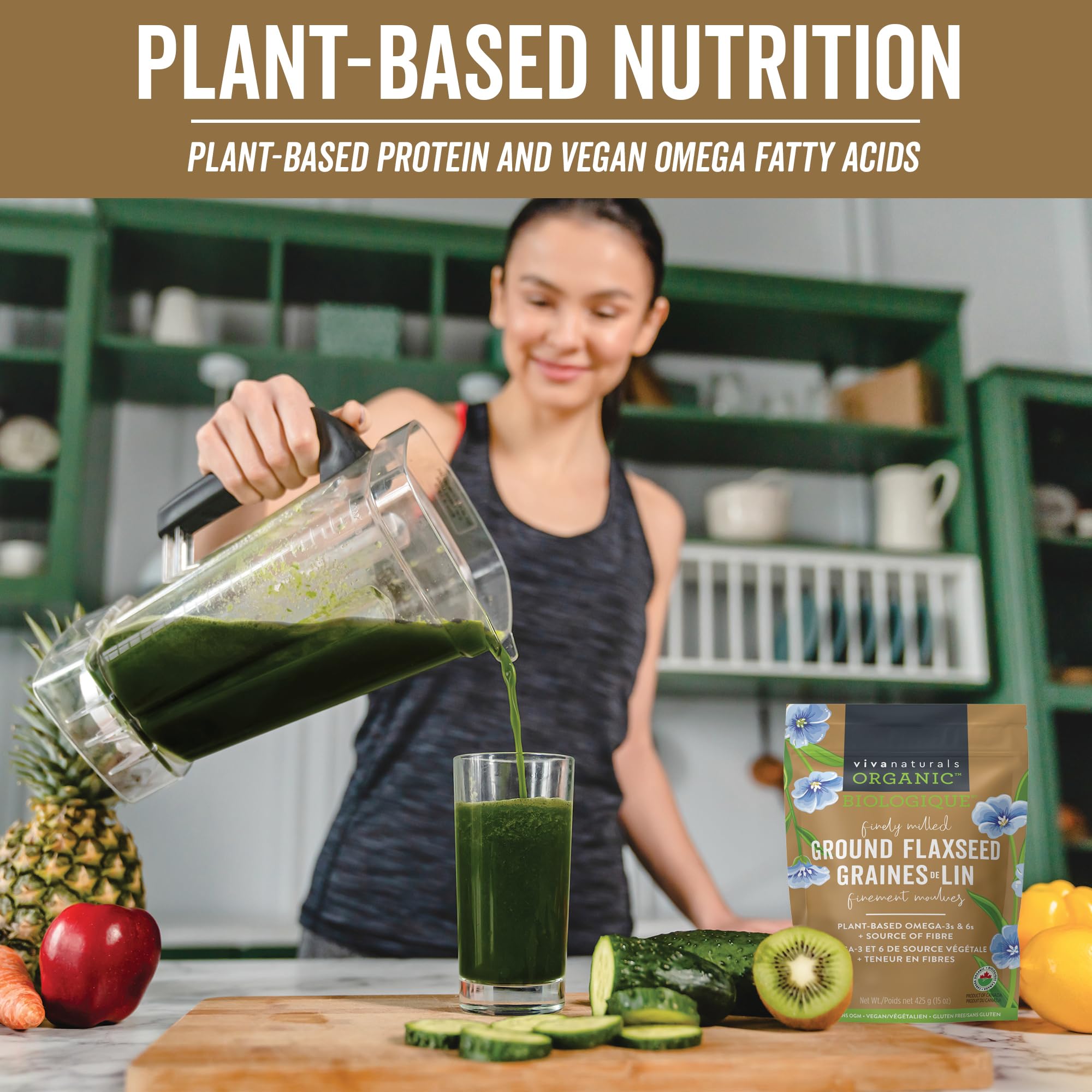 Viva Naturals Canadian-Made Organic Ground Flaxseed - Premium Flax Seeds for Baking, Smoothies - Certified Organic, Non-GMO, Keto & Vegan Friendly Graine De Lin 425 g (15 oz) 🍁 All In One Marketplace Canada