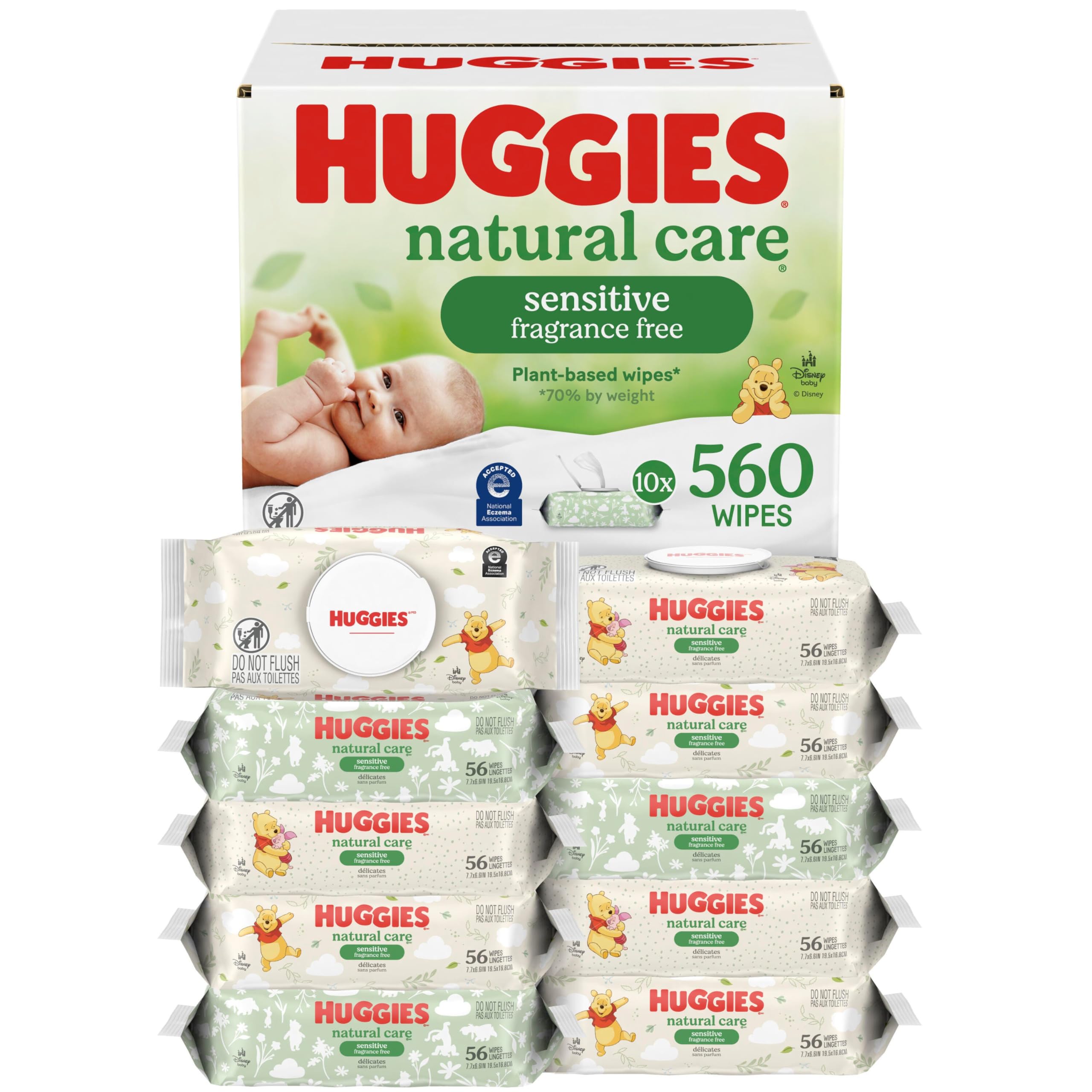 Huggies Sensitive Baby Wipes, Natural Care Baby Diaper Wipes, Unscented, Hypoallergenic, 99% Purified Water, 10 Flip-Top Packs (560 Wipes Total) 🍁 All In One Marketplace Canada