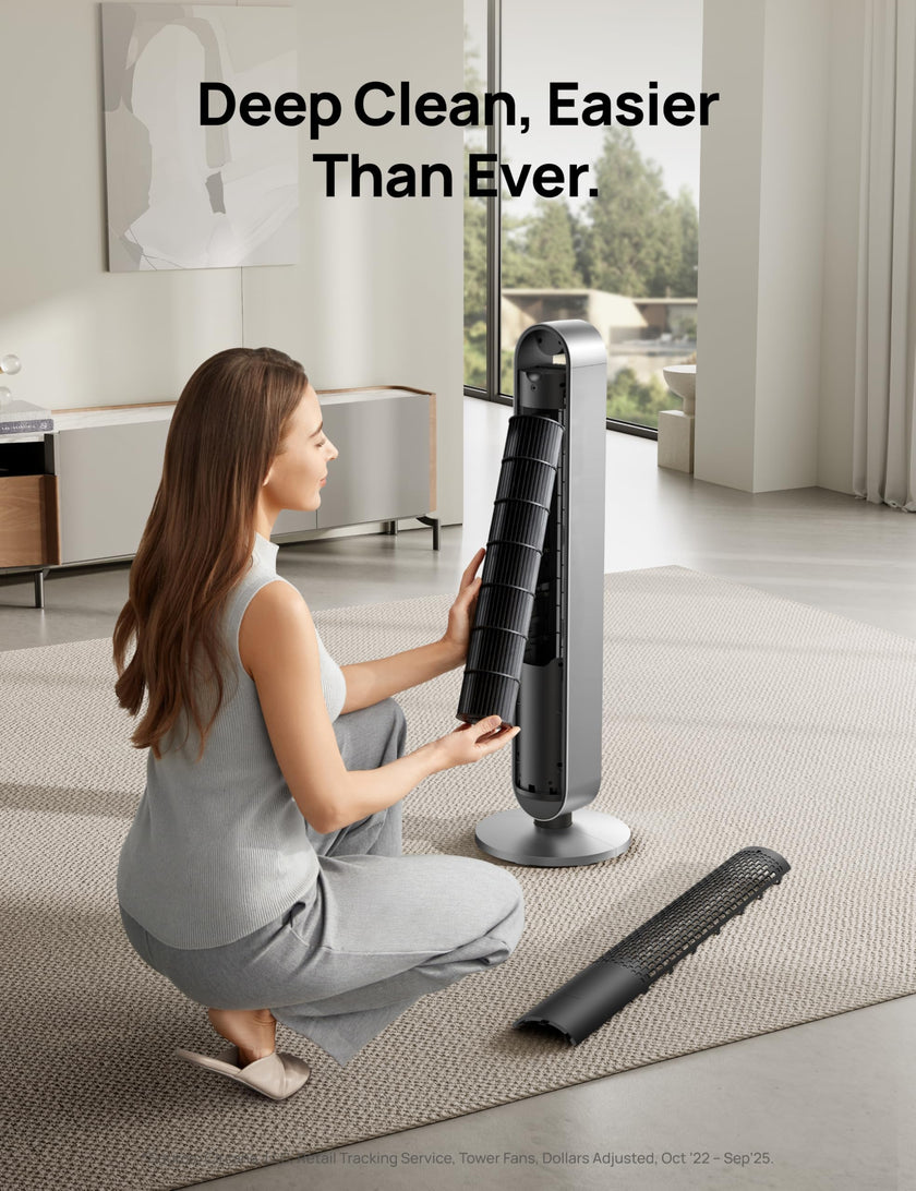 DREO Pilot Max 120° Oscillating Tower Fan, 42 Inch Bladeless Fan for Bedroom, 25dB Quiet DC Motor, Standing Fan with Remote, 12 Hyper Wind Speeds, 4 Modes, 12H Timer Floor Fans for Home Living Room 🍁 All In One Marketplace Canada