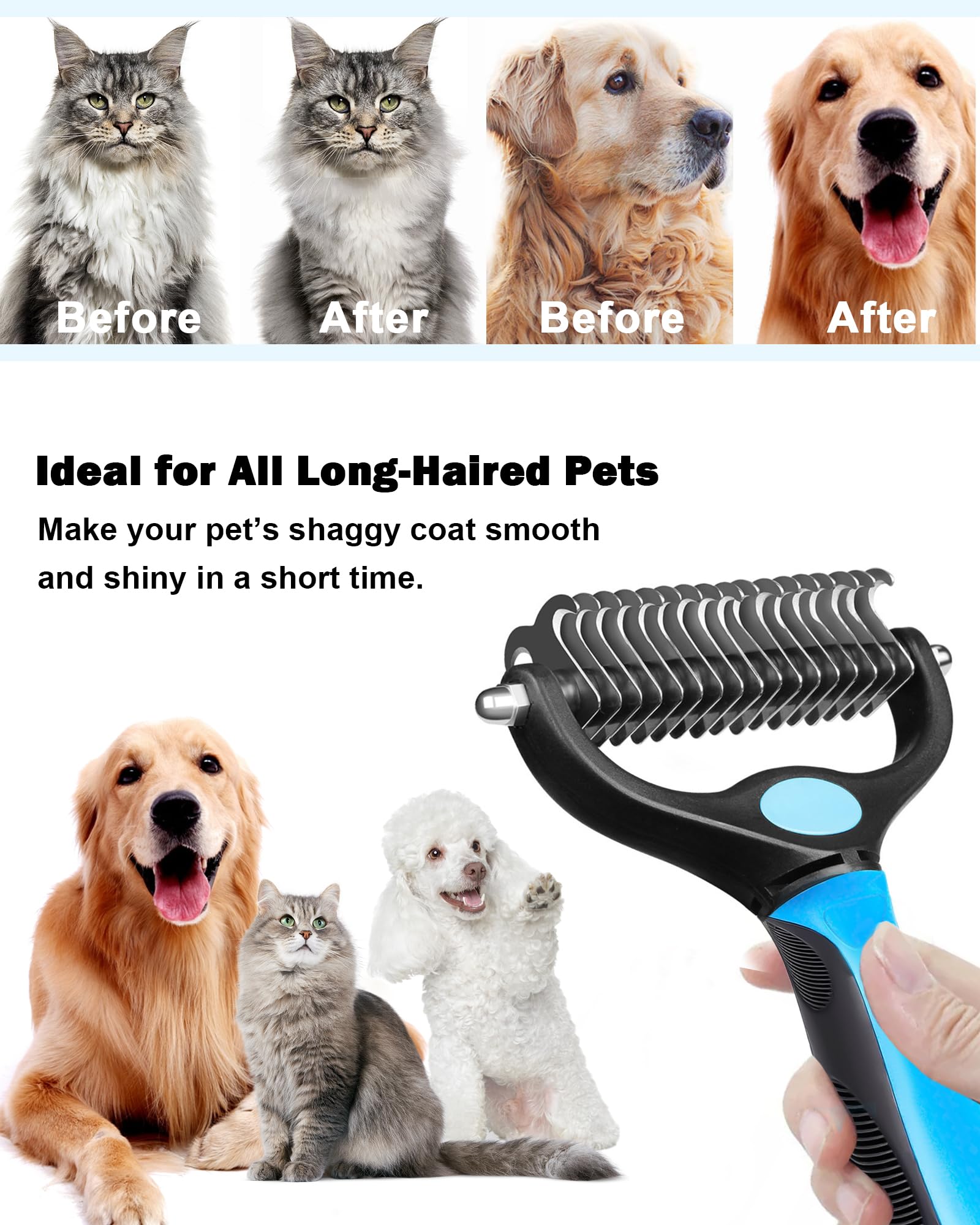 Dog and Cat Brush for Shedding and Dematting - Deshedding Undercoat Rake for Long Haired Dogs and Cats, Double Sided Pet Grooming Brush with Steel Comb, Blue 🍁 All In One Marketplace Canada