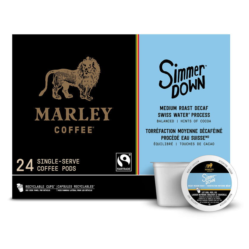 Marley Coffee Single Serve K-Cup Compatible Capsules, Simmer Down Decaf, Swiss Water Process, Medium Roast, 24 Count 🍁 All In One Marketplace Canada