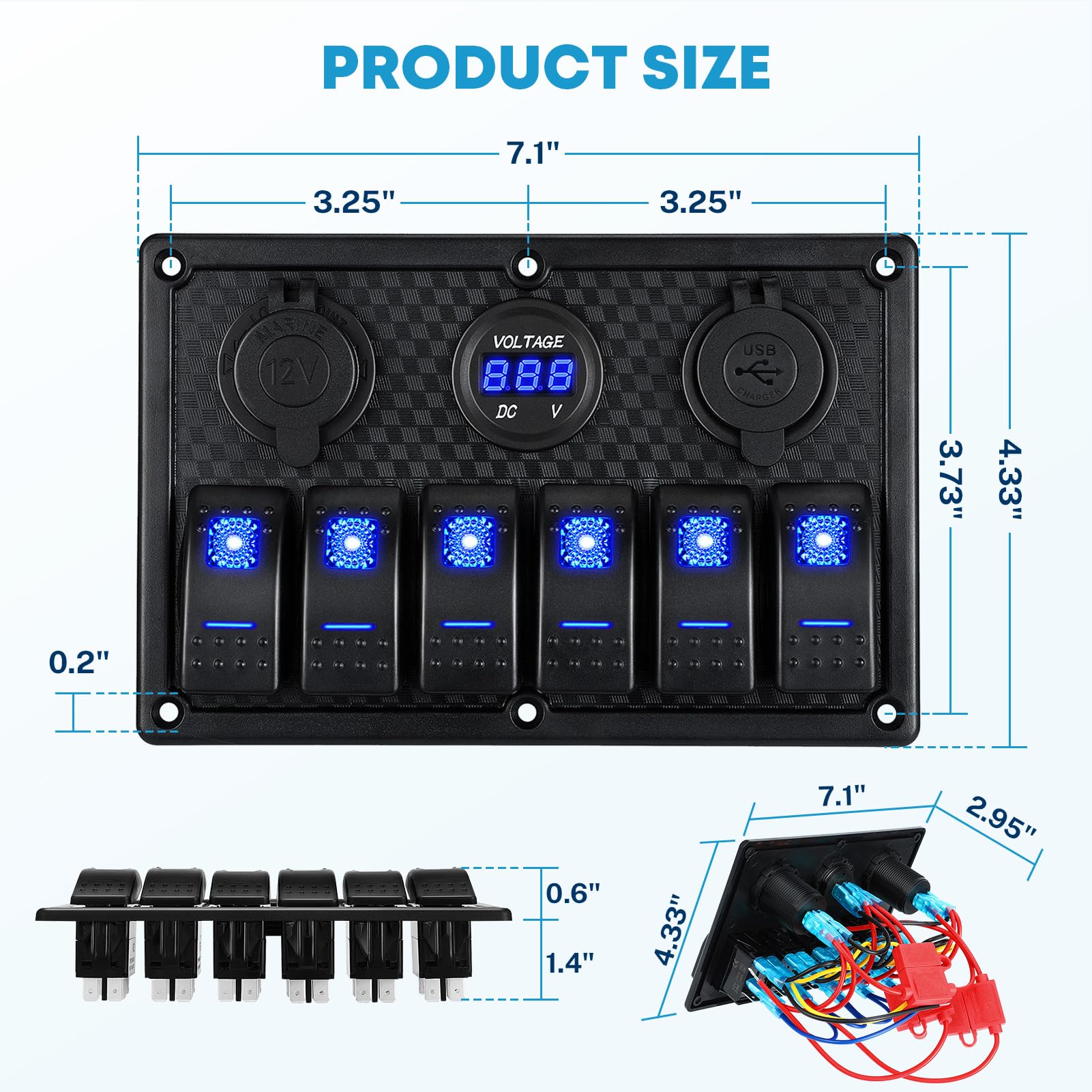 Kohree 6 Gang 12V Switch Panel with Dual QC3.0 USB Slot Socket 🍁 All In One Marketplace Canada