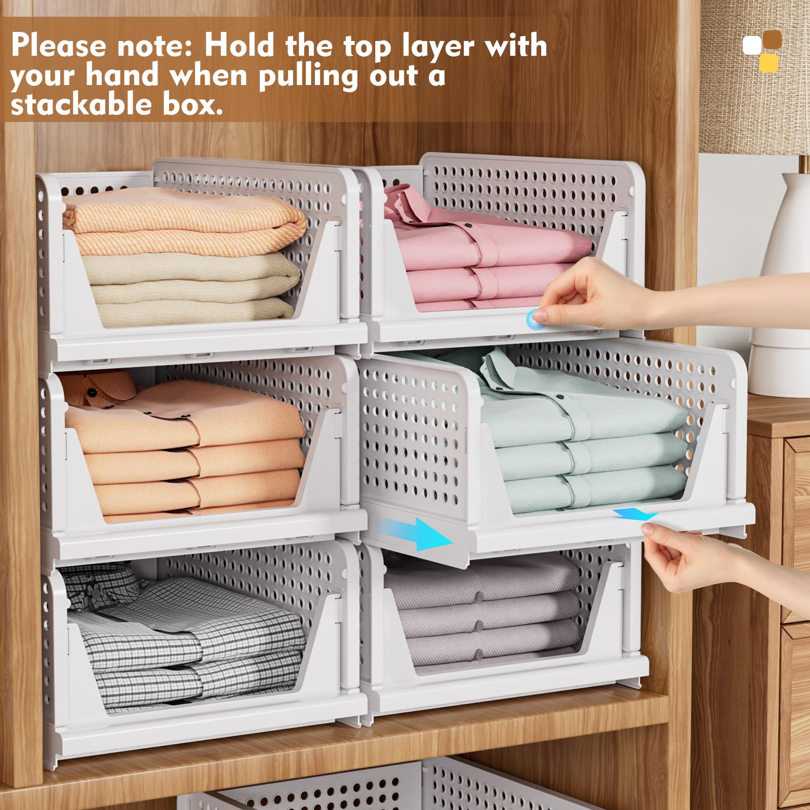 SNSLXH 5 Pack White Stackable Closet Organizer Box, Multifunctional & Foldable Storage Basket for Bathroom, Kitchen, Laundry Room, Wardrobe, Space-Saving Clothes Storage Drawer Organizer 🍁 All In One Marketplace Canada