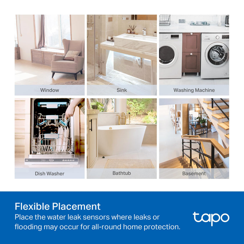 TP-Link Tapo Smart Water Leak Detector, Requires Tapo Hub, Water Leak Sensor Wi-Fi with Rapid Dripping Detection, 90dB Adjustable Alarm, App Alerts, Compatible with Alexa and Google Home, T300 🍁 All In One Marketplace Canada
