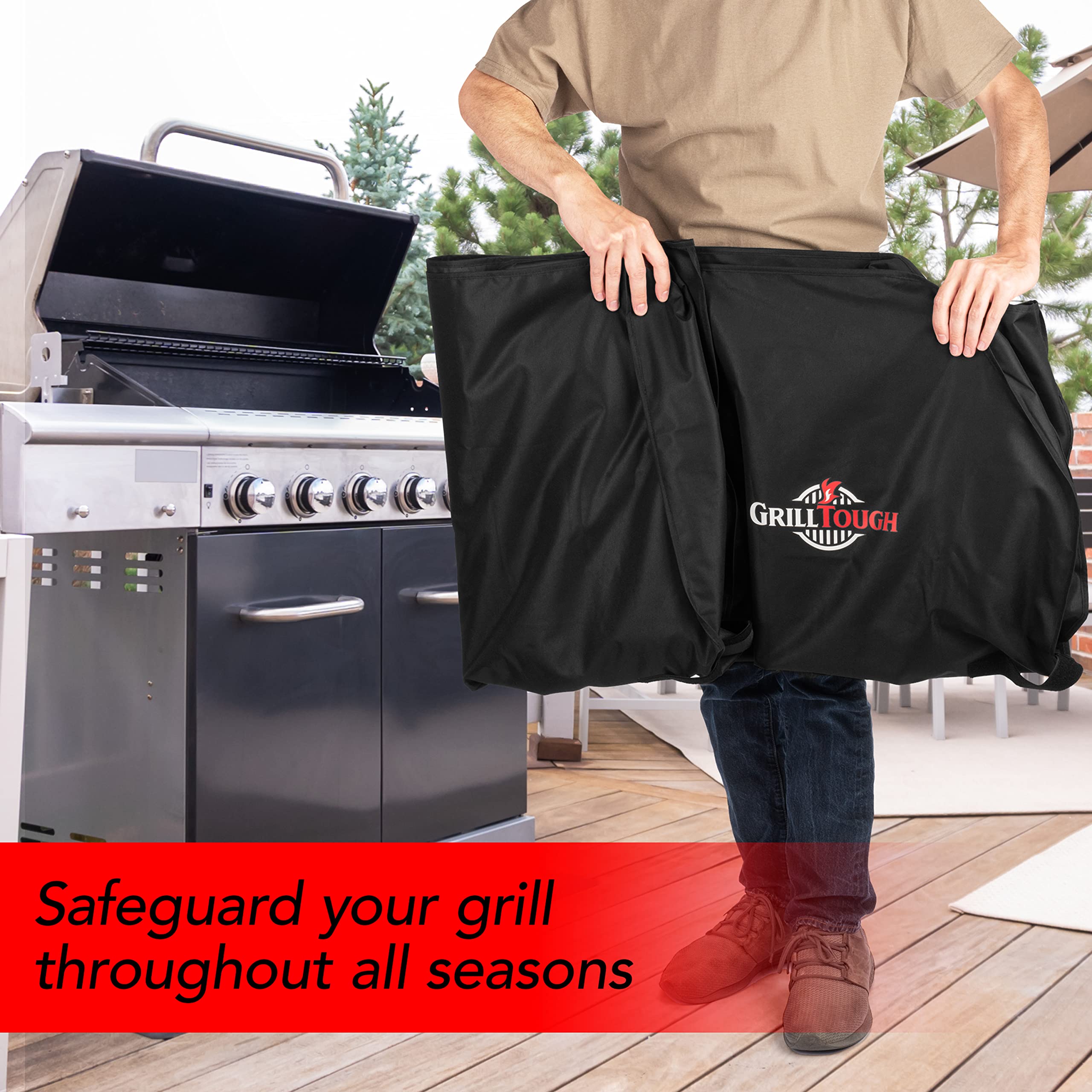 GrillTough Heavy Duty BBQ Grill Cover for Outdoor Grill, 58 Inch – Waterproof, Weather Resistant, UV & Fade Resistant with Fastening Straps – Gas Grill Cover for Weber, Genesis, Charbroil, etc. Black 🍁 All In One Marketplace Canada