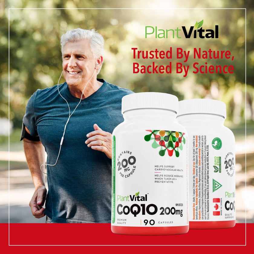 PlantVital Coenzyme Q10 - Made in Canada - 400mg (2 capsule per day) - CoQ10 Supplement - Support Cardiovascular Health - High-Potency - Helps Reduce Migraine Frequency - 45 Days Supply - 90 Capsules 🍁 All In One Marketplace Canada