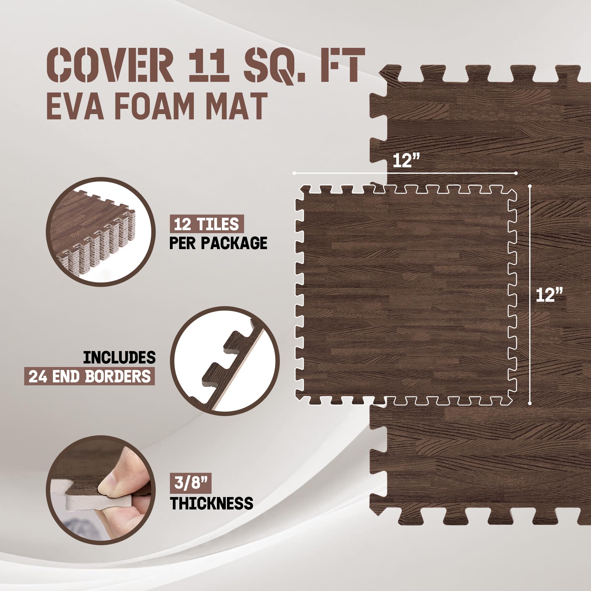 Yes4All EVA Interlocking Mats, Puzzle Floor Tiles, Foam Floor Padding with Border for Furniture, Home Space, Living Room, Garage - Dark Oak Wood, 1.02 m2 🍁 All In One Marketplace Canada