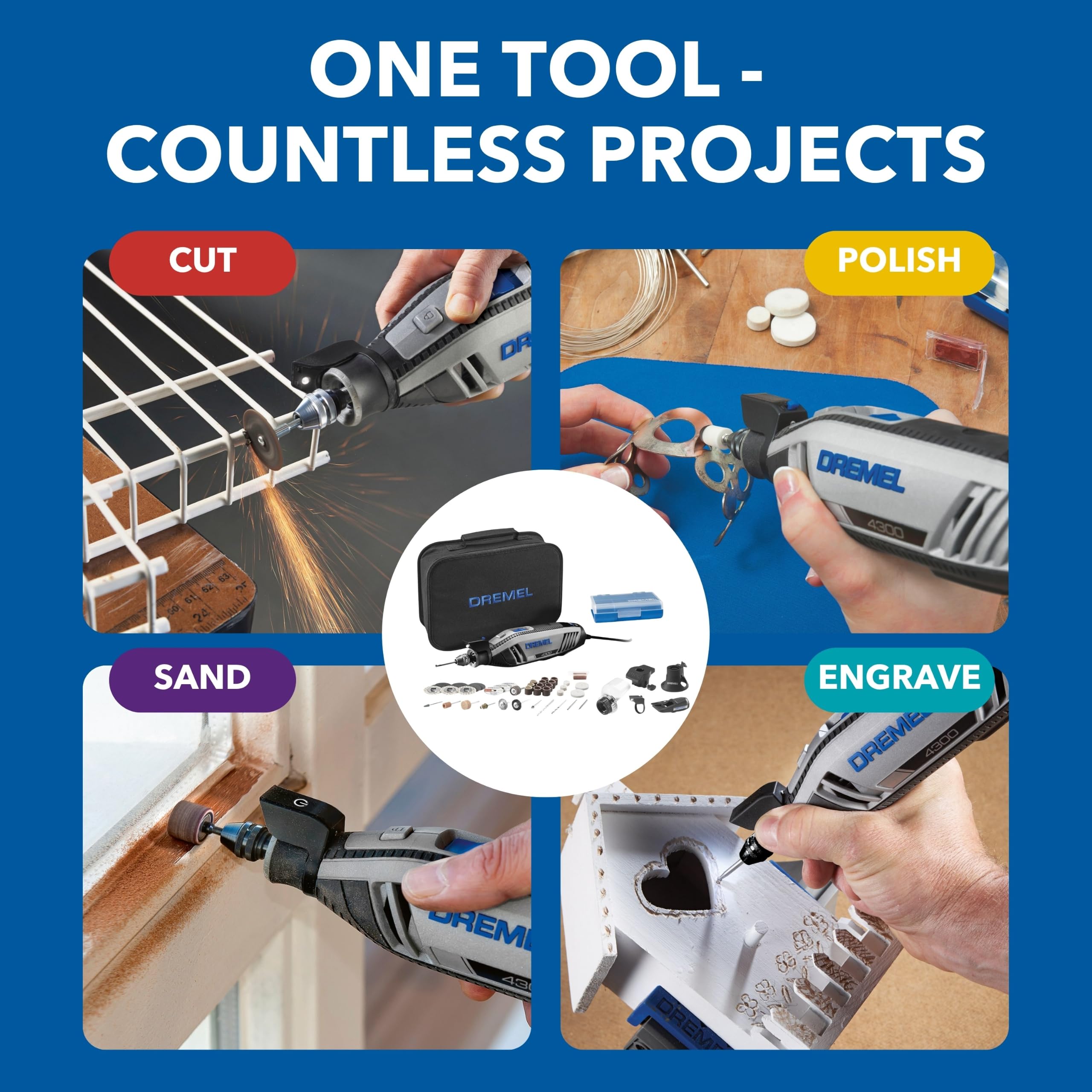 Dremel 4300-5/40 High Performance Rotary Tool Kit with LED Light- 5 Attachments & 40 Accessories- Engraver, Sander, and Polisher- Perfect for Grinding, Cutting, Wood Carving, Sanding, and Engraving 🍁 All In One Marketplace Canada