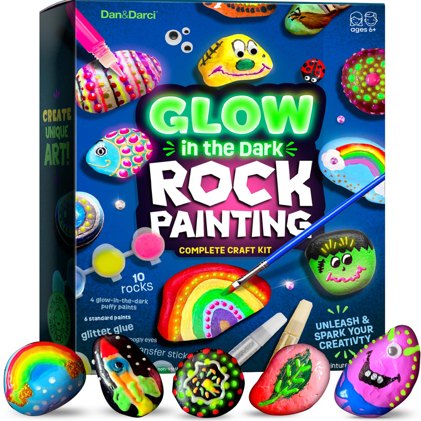 Kids Rock Painting Kit - Glow in The Dark - Arts & Crafts Christmas Gifts for Boys and Girls Ages 4-12 - Craft Activities Kits - Creative Art Toys for 4, 5, 6, 7, 8, 9, 10, 11 & 12 Year Old Kids (Glow In The Dark) 🍁 All In One Marketplace Canada