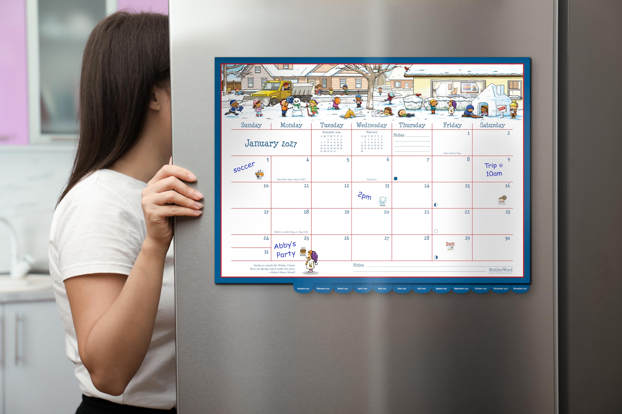 2027 MotherWord Deluxe Magnetic Ultimate Family Calendar and Chore Chart, 16-Month Family Planner, Sept 2026-Dec 2027, English, Large Deluxe Version, 18
