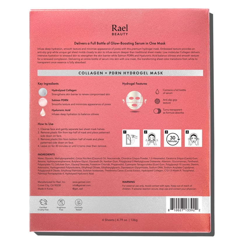 Rael Collagen PDRN Hydrogel Mask - Deep Hydration, Daily Face Masks for Face, Korean Skincare (4 Count) 🍁 All In One Marketplace Canada