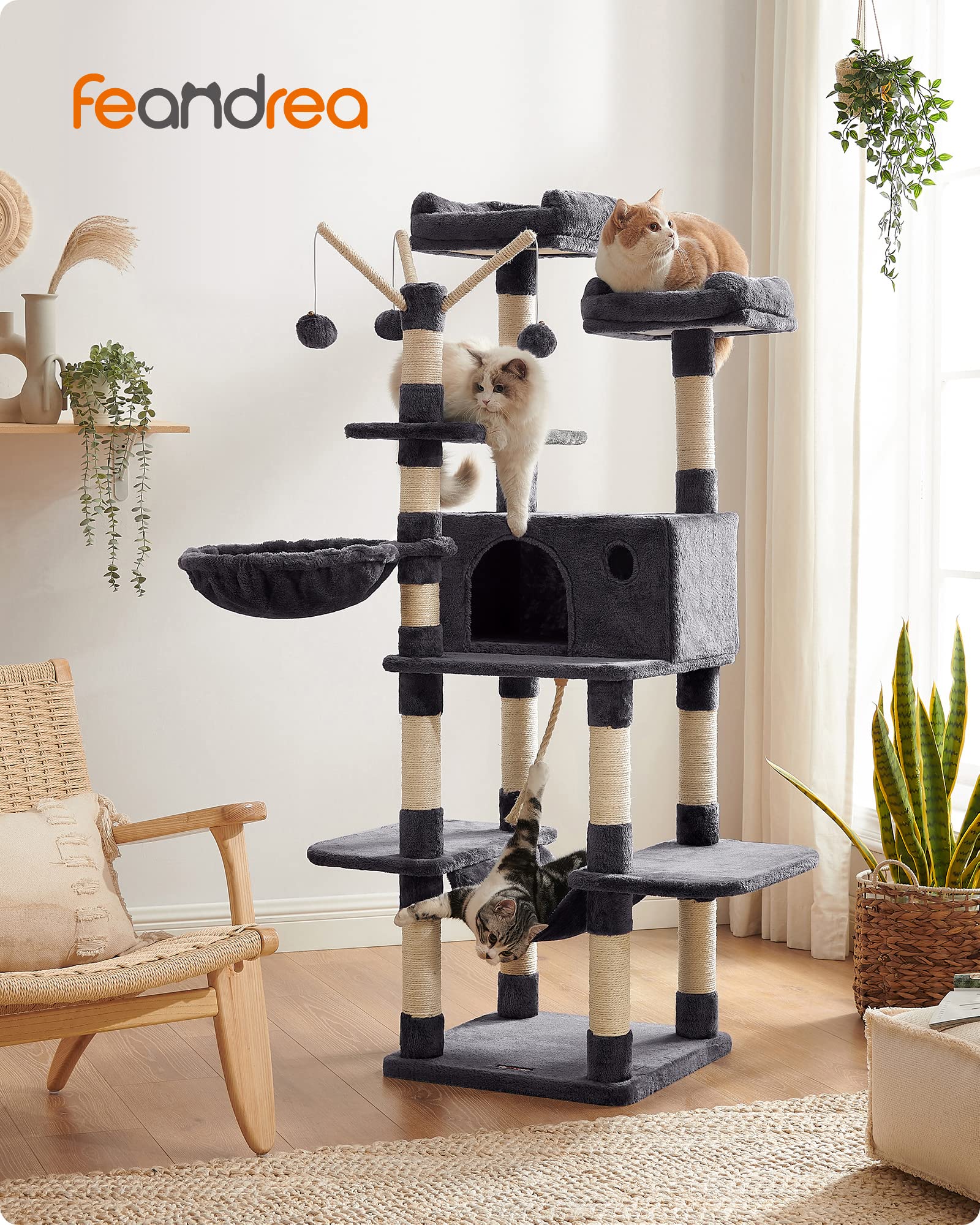 FEANDREA Cat Tree, Large Cat Tower, 64.6 Inches Cat Activity Center 🍁 All In One Marketplace Canada