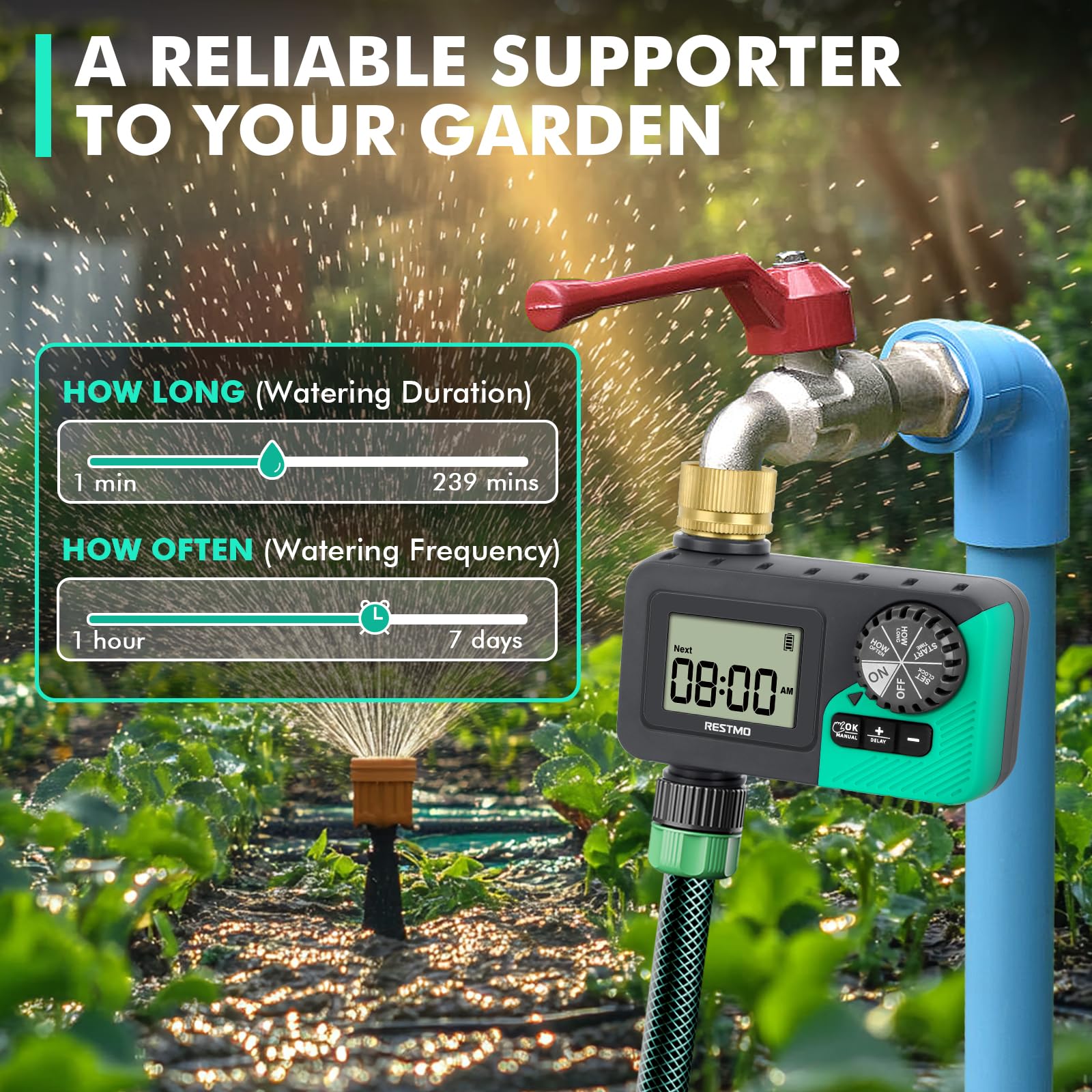 RESTMO Water Timer for Garden Hose, Programmable Sprinkler Timer with Brass Inlet, Rain Delay/Manual ON/Off/Automatic Irrigation Control, Hose Timer for Outdoor Faucet, Yard and Lawn Watering System 🍁 All In One Marketplace Canada