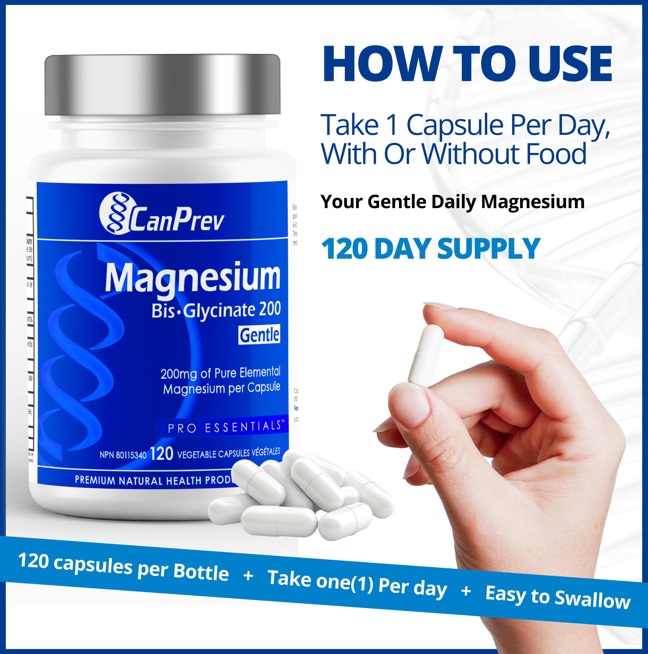 CanPrev Magnesium Bis-Glycinate Gentle 200mg, 120 V-Caps 120-Day Supply - Pure Elemental Magnesium Supplement, Supports Bone and Muscle Function, Gentle on Stomach, Perfect for Daily Magnesium Needs 🍁 All In One Marketplace Canada