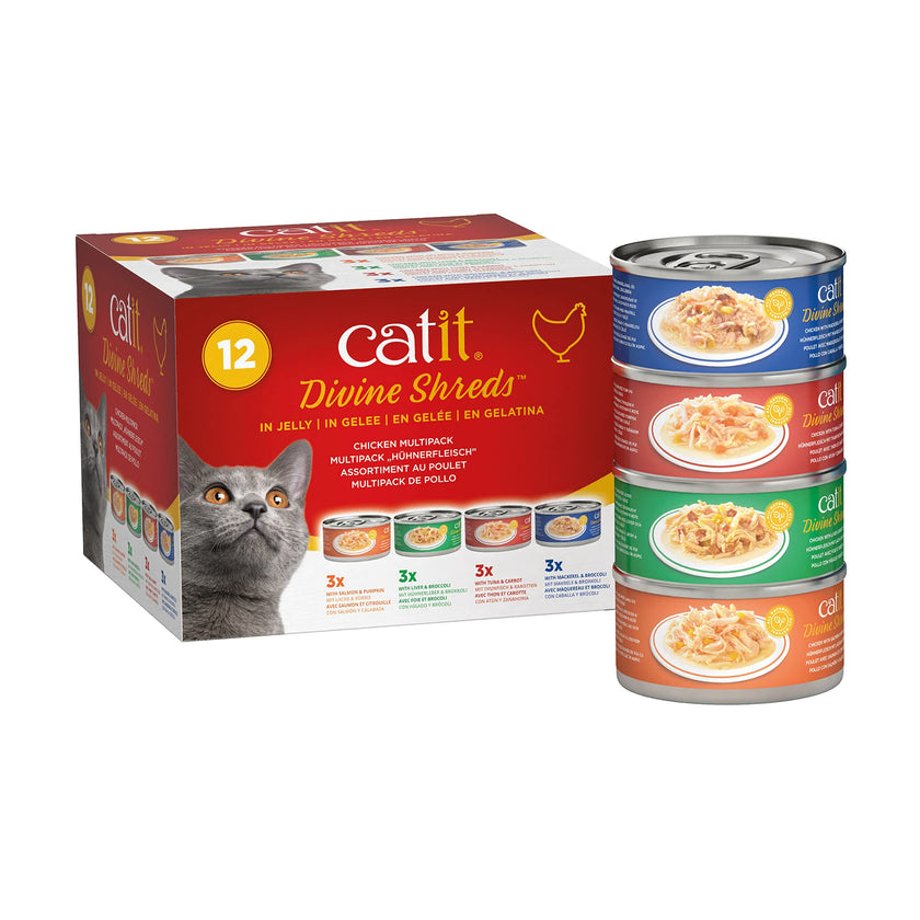 Catit Wet Cat Food, Divine Shreds in Jelly, Chicken Multipack, 12 x 85g Cans, Cat Food Wet, Cat Wet Food, Kitten Food, Wet Cat Food Pate, Canned Cat Food, Nourriture Pour Chat, Manger Pour Chat 🍁 All In One Marketplace Canada