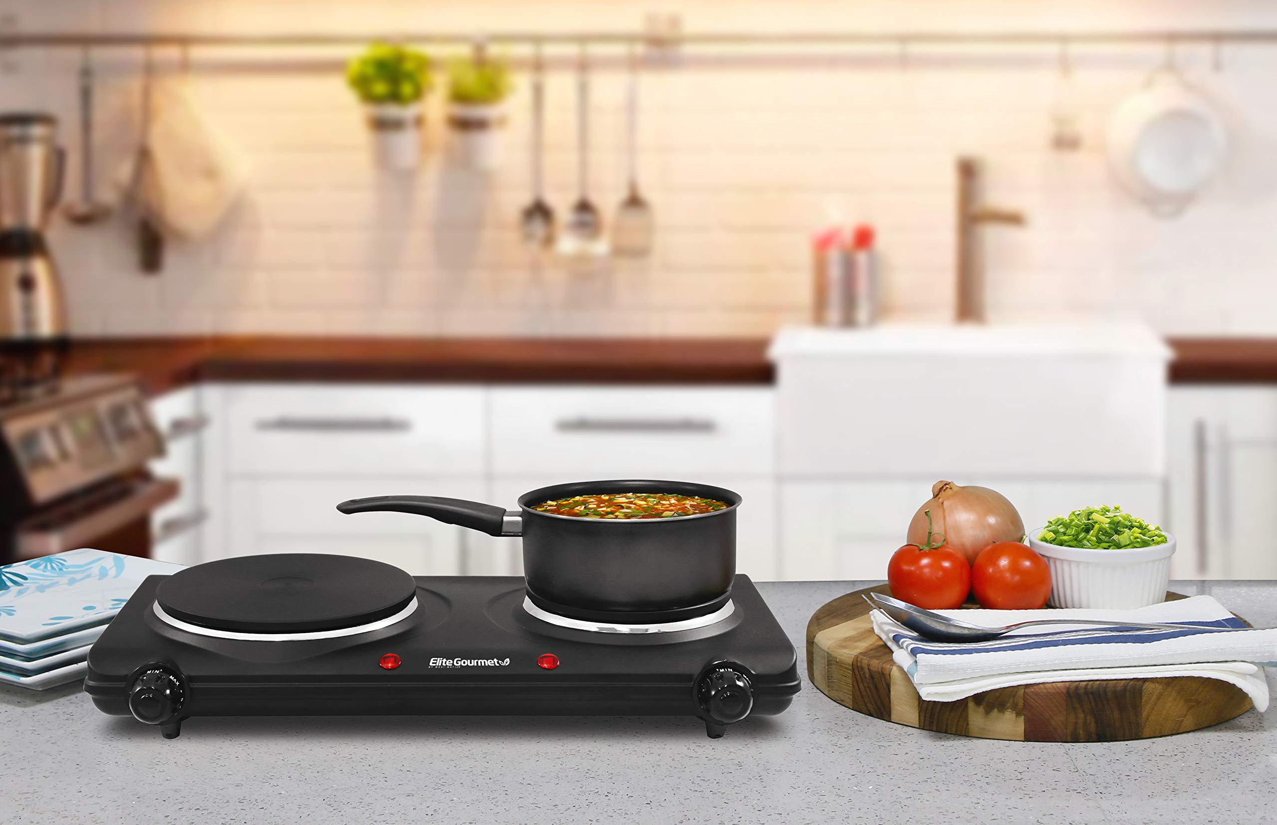 Elite Gourmet EDB-302BF Countertop Double Cast Iron Burner, 1500 Watts Electric Hot Plate, Temperature Controls, Power Indicator Lights, Easy to Clean, Black 🍁 All In One Marketplace Canada