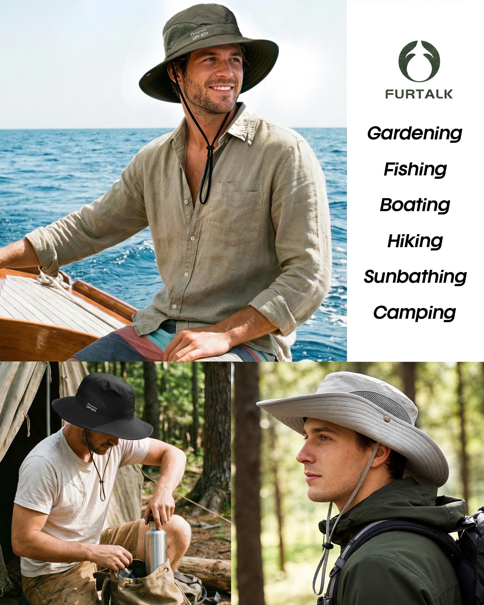 FURTALK Mens Bucket Sun Hat UPF 80+ Wide Brim Hiking Fishing Beach Outdoor Hats Dark Grey 🍁 All In One Marketplace Canada