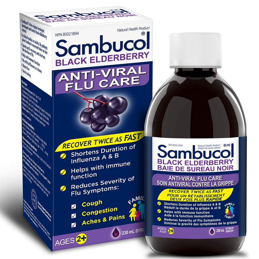 Sambucol Black Elderberry Anti-Viral Flu Care | Quickly Relieves Cold & Flu Symptoms | Immune Support & Antioxidant | Ideal for Families | Syrup, 230 mL, blue 🍁 All In One Marketplace Canada