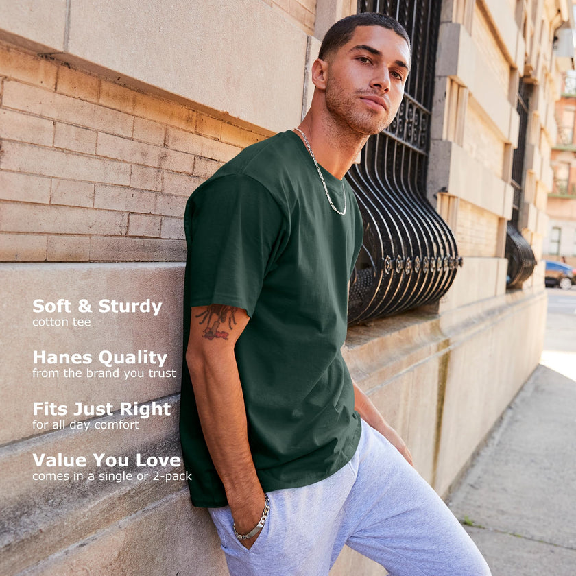 Hanes Size Men's Beefy Short Sleeve Tee Value Pack (2-Pack), Charcoal Heather, X-Large Tall 🍁 All In One Marketplace Canada
