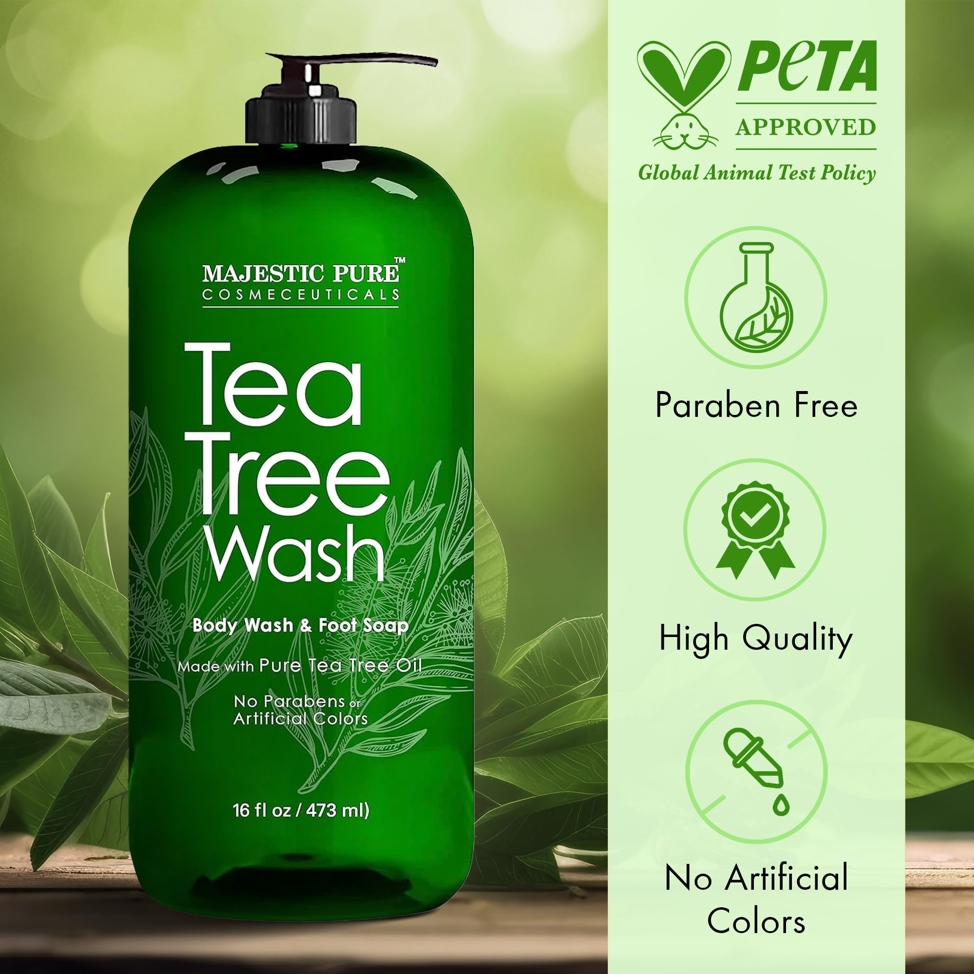 MAJESTIC PURE Tea Tree Body Wash with Collagen - Helps Nail Fungus, Athletes Foot, Ringworms, Jock Itch, Acne, Eczema & Body Odor - Soothes Itching - (Packaging May Vary), 16 fl oz 🍁 All In One Marketplace Canada