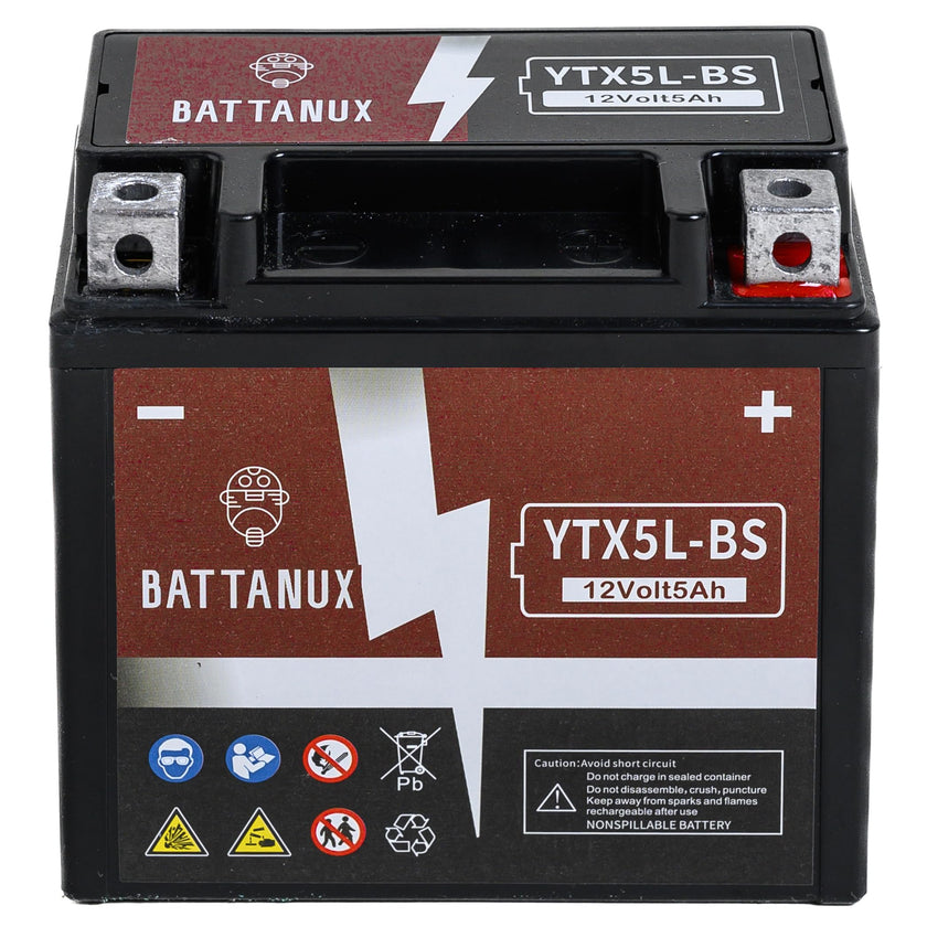 Battanux YTX5L-BS 12V5Ah SLA/AGM Motorcycle Battery - Maintenance Free, No Tool Installation, Advanced Tech, Environmental | Fits ATV/UTV/Snowmobile/Motorbike 🍁 All In One Marketplace Canada