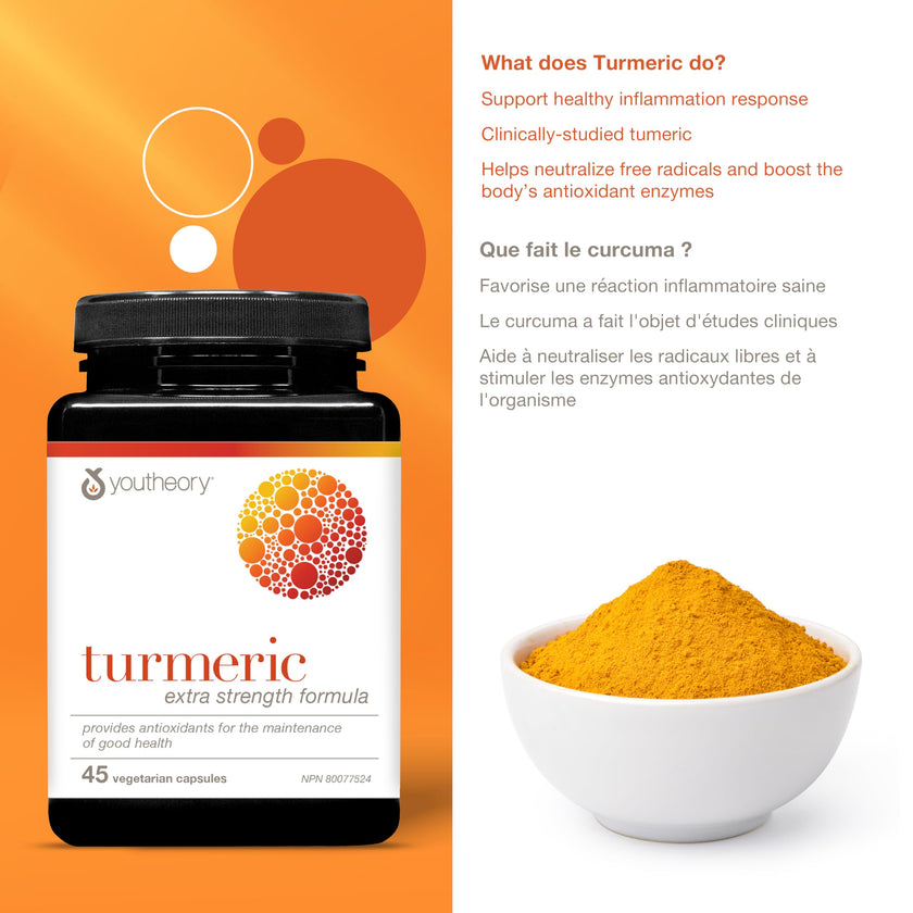 Youtheory Turmeric Curcumin with Black Pepper, Powerful Antioxidant Properties to Help Relieve Joint Inflammation, 45 Capsules 🍁 All In One Marketplace Canada