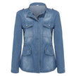 Fitted Zip up Lapel Women Denim Jacket