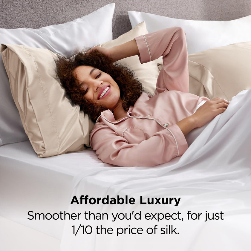 Bedsure Satin Pillow Cases Queen Size 2 Pack - Similar to Silk Pillow Cases, Silky Pillowcase Covers for Hair and Skin with Envelope Closure, Gifts for Women Men, Beige, 20x30 Inches 🍁 All In One Marketplace Canada