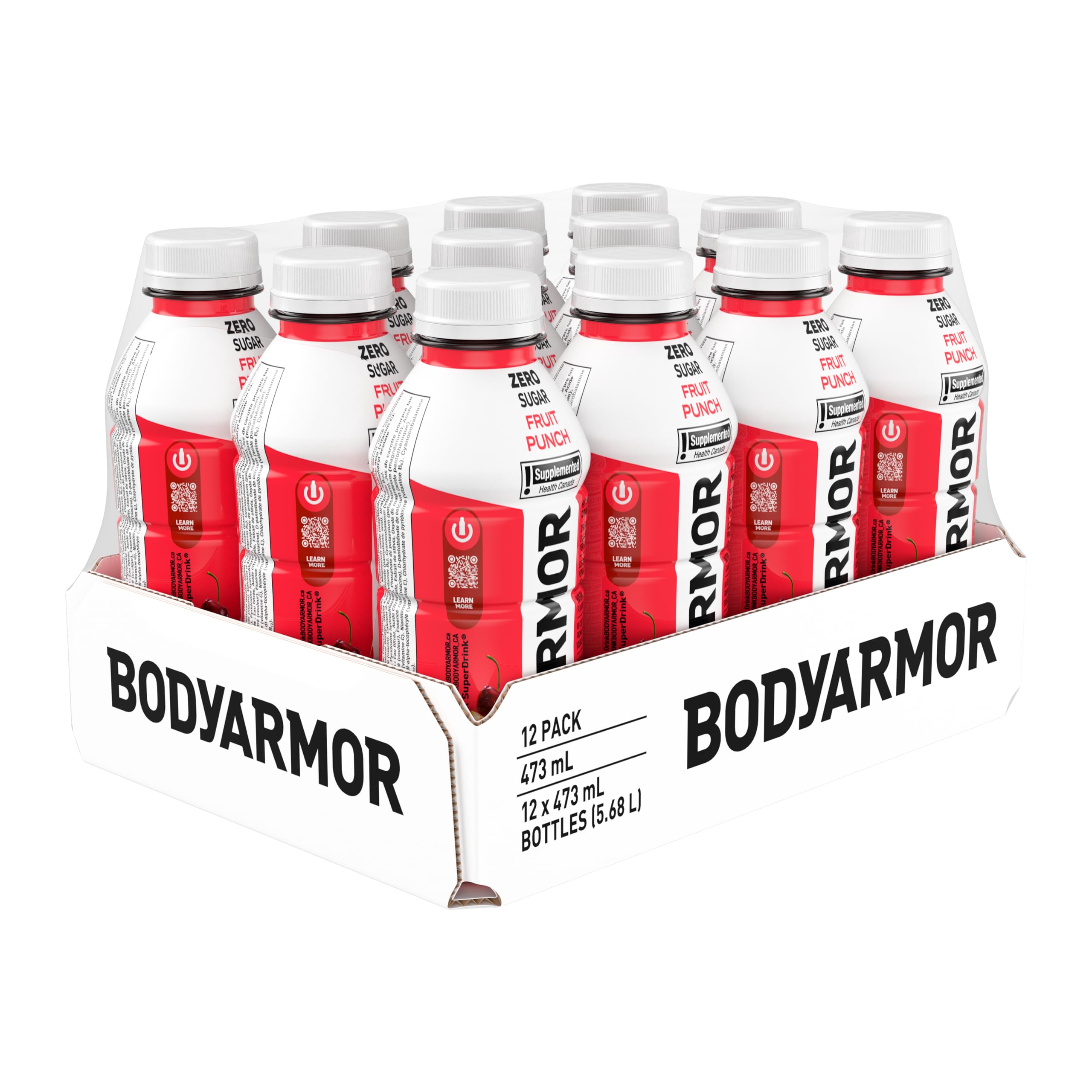 BODYARMOR Zero Sugar Fruit Punch, 473 mL Bottles (12 Pack) – Low-Calorie Sports Hydration Drink with Coconut Water, Potassium-Packed Electrolytes and Antioxidant Vitamins 🍁 All In One Marketplace Canada