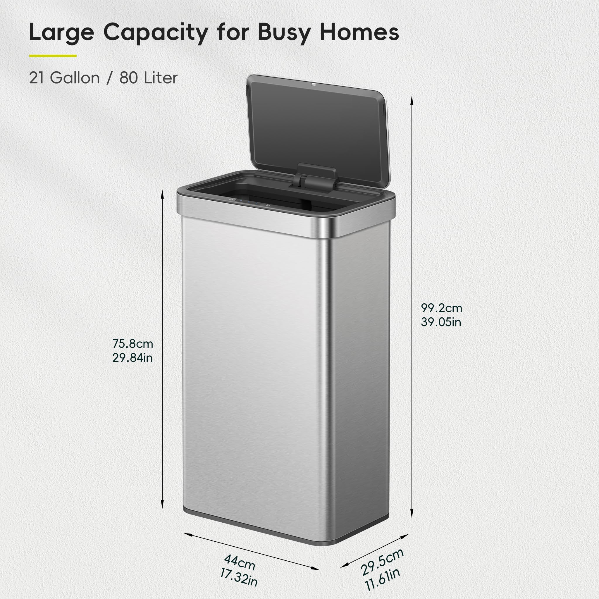 EKO Nova Sensor Trash Can, 21 Gallon/80 Liter Stainless Steel Rectangular Touchless Motion Sensor Trash Can, Matte Metallic 🍁 All In One Marketplace Canada