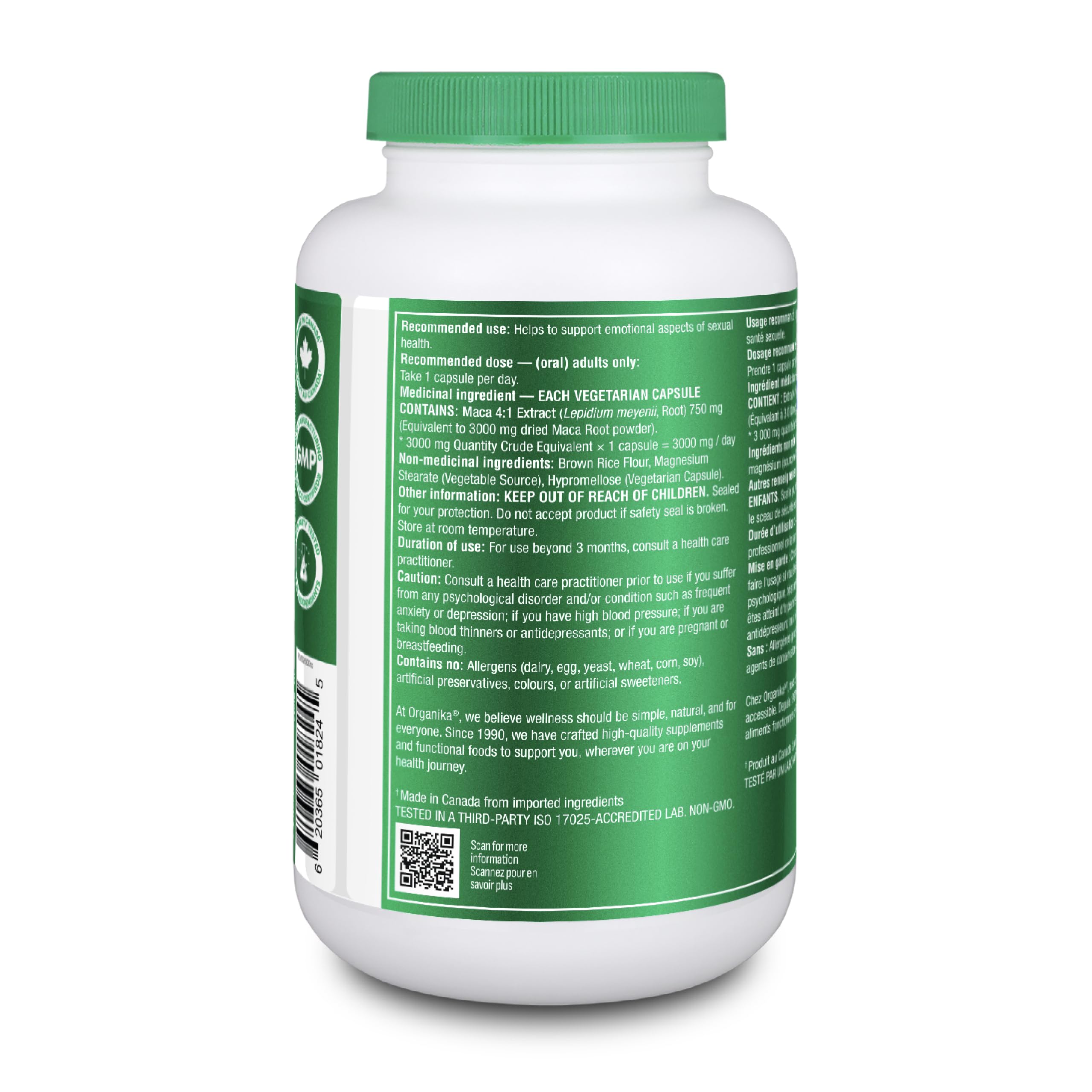 Organika Canadian-Made Maca 4:1 Strength 180 Vcaps - 3000mg | High Bioavialability Formula, Adaptogen to Help with Stress, Energy and Hormone Balance 🍁 All In One Marketplace Canada