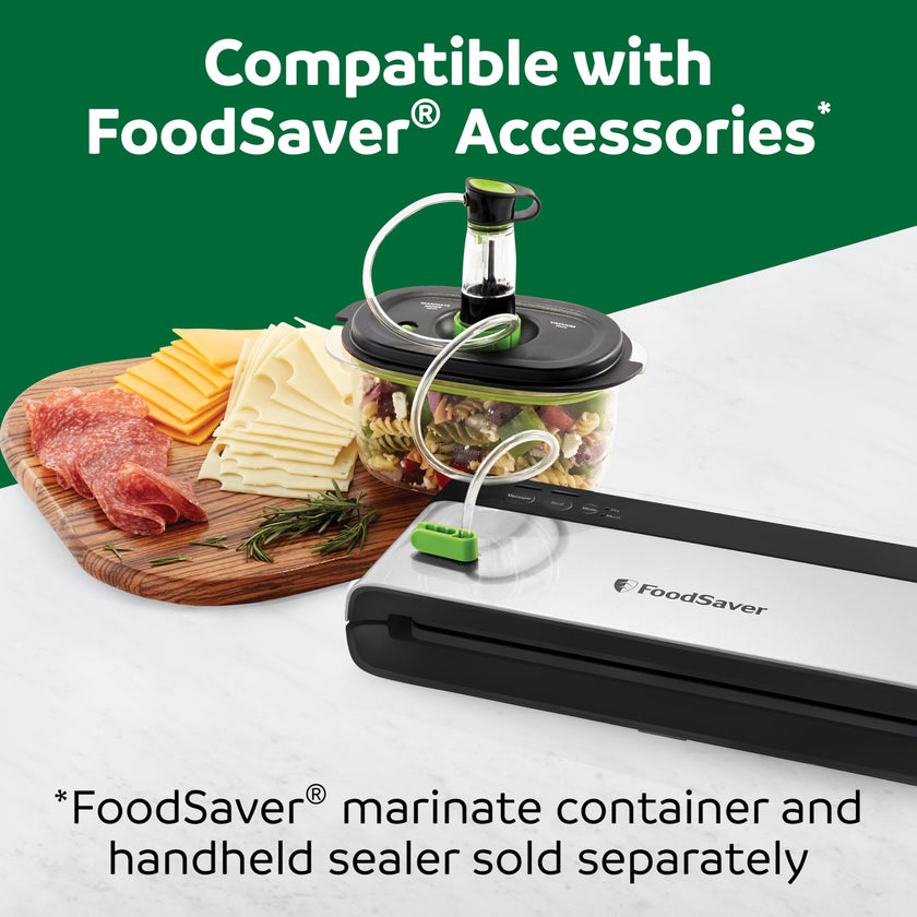 FoodSaver PowerVac Compact Vacuum Sealer Machine w/ Vertical Storage | 5 Airtight Vacuum Seal Bags & 1 Roll | VS0150 | Stainless Steel / Black 🍁 All In One Marketplace Canada