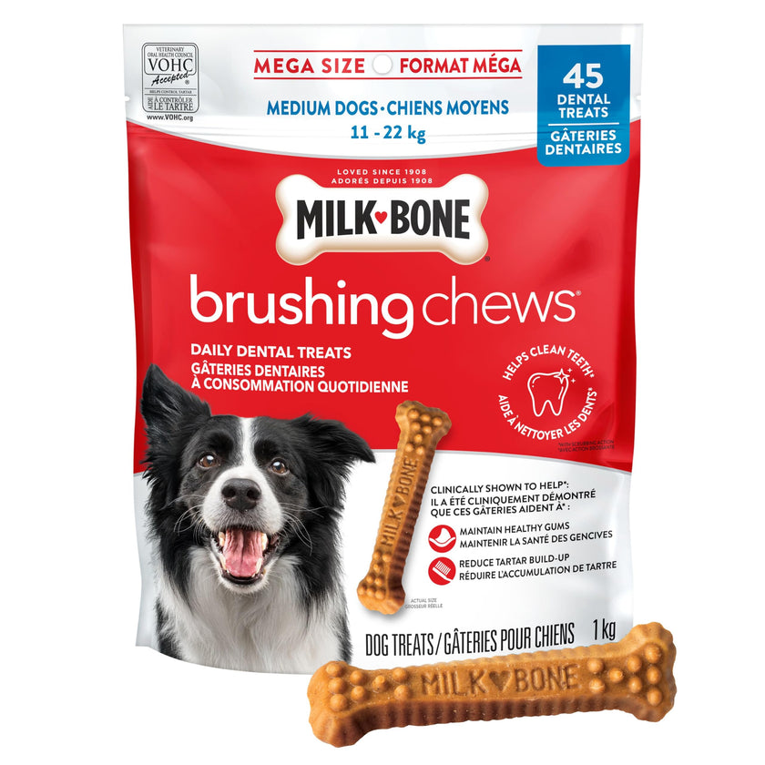 Milk-Bone Brushing Chews Dental Dog Treats, Chicken Flavour Dental Chew, Helps Clean Teeth and Reduce Bad Breath, For Medium Dogs, 45 Treats (Pack of 1) 🍁 All In One Marketplace Canada