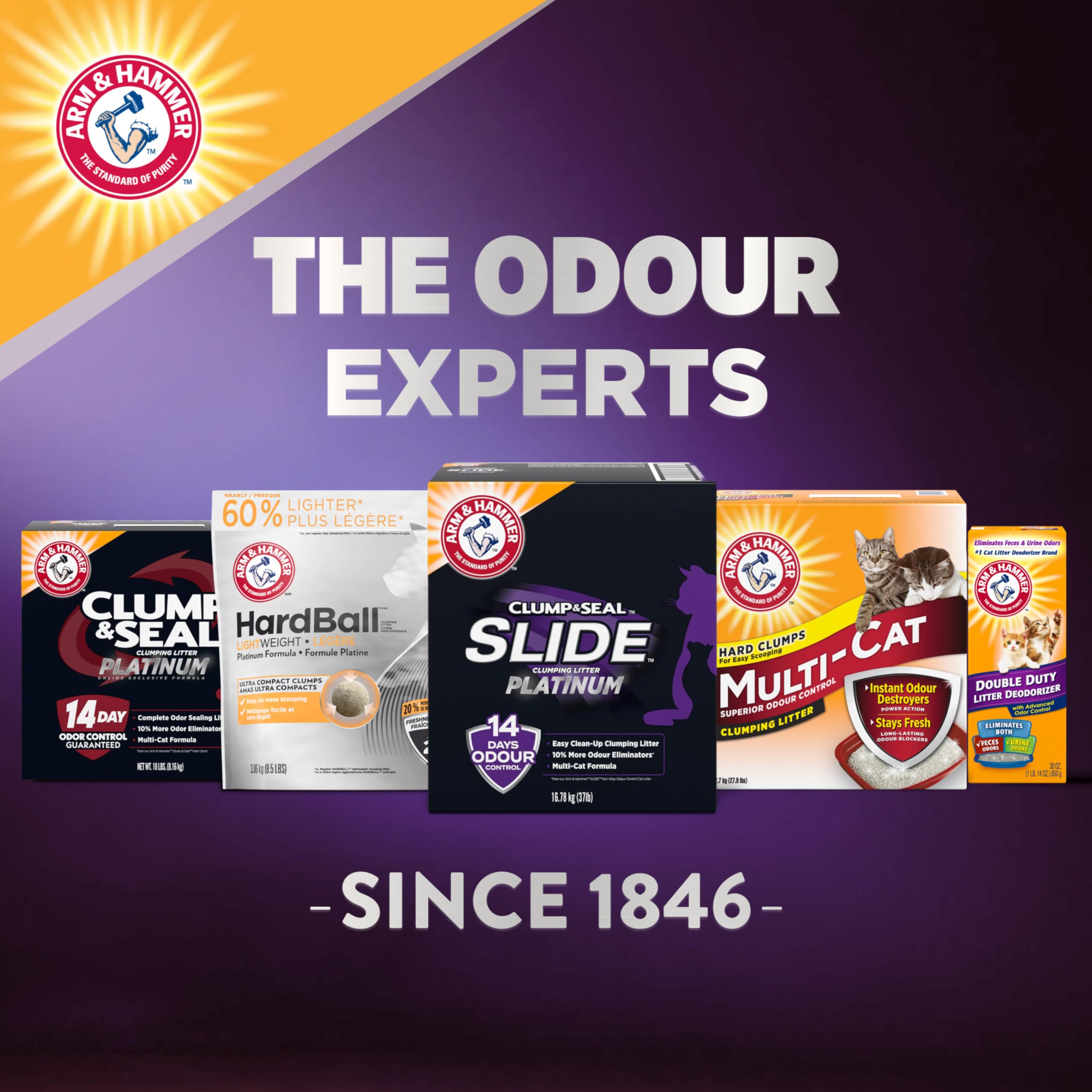 ARM & HAMMER Platinum Clumping Cat Litter, 2x Longer odour Control, Multi-Cat Clay, Ultimate 14-Day Freshness, Extra Oduor Eliminators, Effortless Clean, Dust-Free, Heavy-Duty Clumping, 16.78 kg 🍁 All In One Marketplace Canada