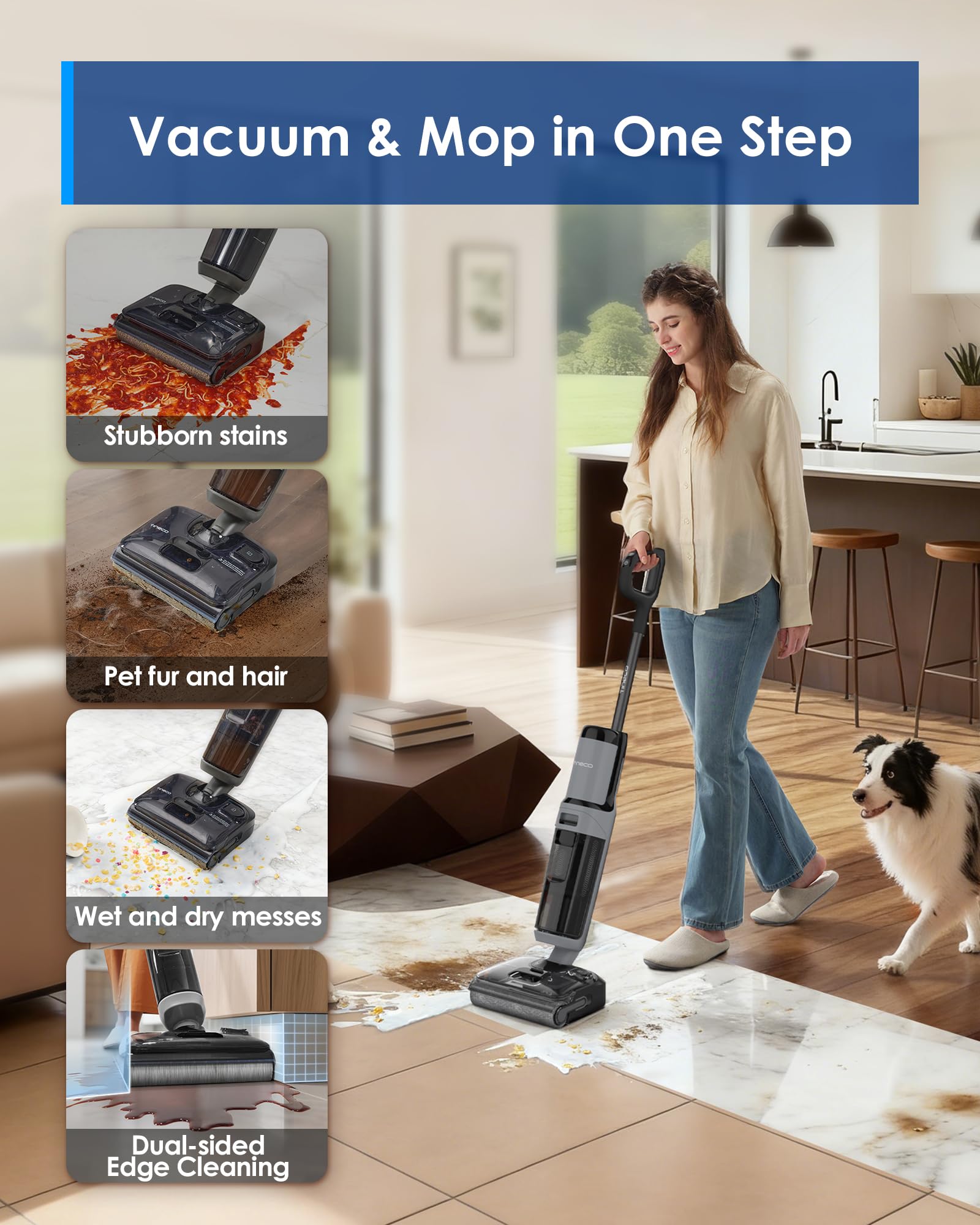 Tineco Floor ONE i5 Stretch Wet Dry Vacuum Cleaner,Vacuum & Mop in One Step,180° Lay-Flat Design,Anti-Tangle Design,Dual-Sided Edge Cleaning,Up to 30* Minutes Runtime,Large-Capacity Water Tanks 🍁 All In One Marketplace Canada