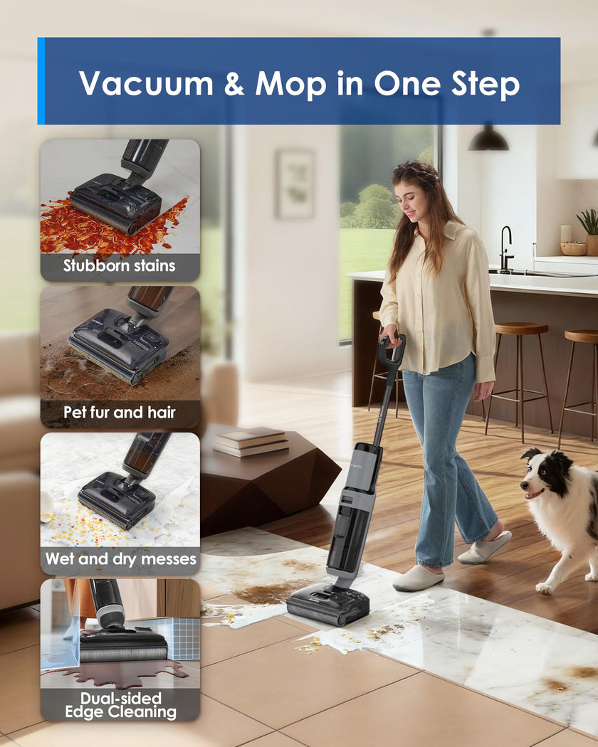 Tineco Floor ONE i5 Stretch Wet Dry Vacuum Cleaner,Vacuum & Mop in One Step,180° Lay-Flat Design,Anti-Tangle Design,Dual-Sided Edge Cleaning,Up to 30* Minutes Runtime,Large-Capacity Water Tanks 🍁 All In One Marketplace Canada