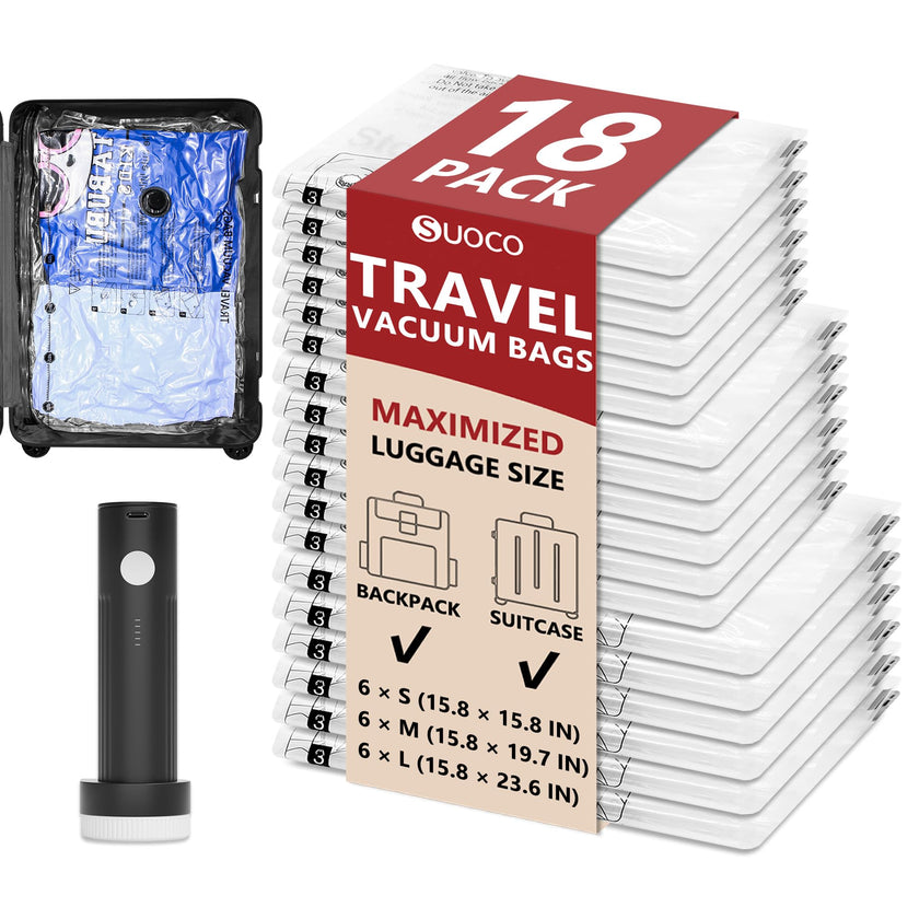 Travel Vacuum Bags for Clothing with Rechargeable Electric Pump, Compression Packing Cubes Organizer Storage for Luggage Suitcase, Space Saver Seal Bags for Vacation Cruise, 18 Combo 🍁 All In One Marketplace Canada