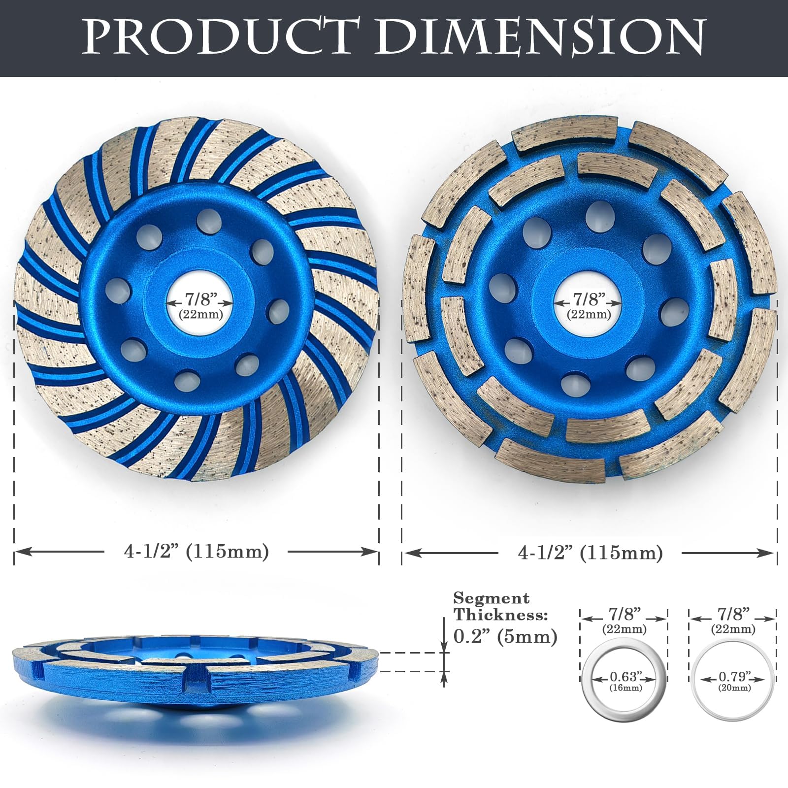 SWIGRANCE 2Pcs Diamond Concrete Grinding Cup Wheels 115mm 4-1/2