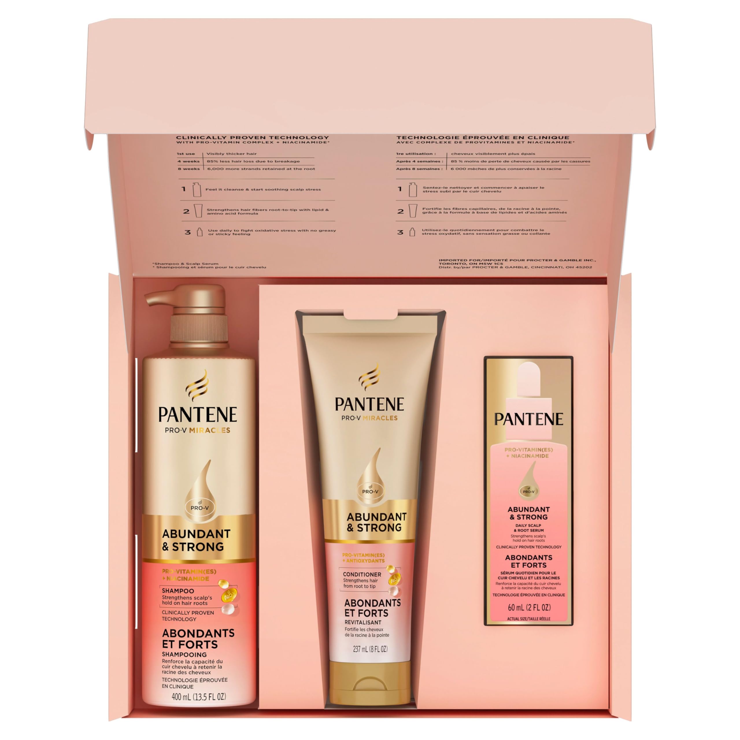 Pantene Abundant & Strong 3-Step System, Shampoo (400 ml), Conditioner (236 ml), Serum (60 ml), Strengthens at the Root, 3 Count 🍁 All In One Marketplace Canada