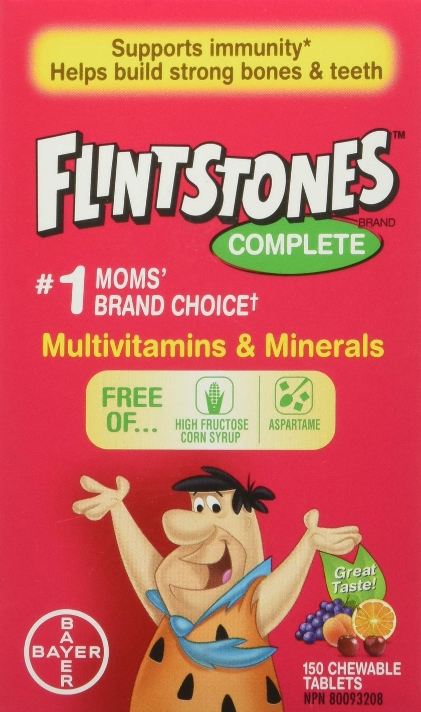 FLINTSTONES Complete Chewable Multivitamin for Kids, Aspartame-Free, with Vitamin A, C6, B12, C, D, e, & Calcium 150 count 🍁 All In One Marketplace Canada