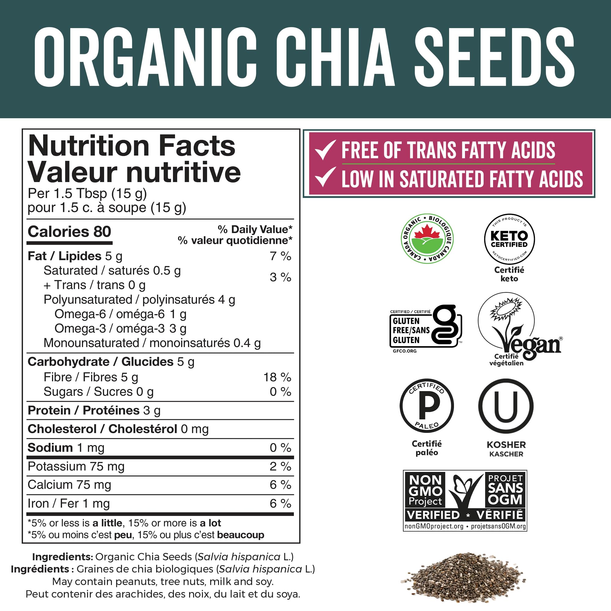 Viva Naturals Organic Chia Seeds, 2 lb – Plant-Based Omega-3s & 6s and Vegan Protein, Non-GMO, Black Chia Seeds Organic, Graine de Chia – Perfect for Smoothies, Salads, and Chia Seed Pudding 🍁 All In One Marketplace Canada
